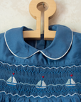 Blue embroidered sailboat romper | French deadstock | 9-12 months