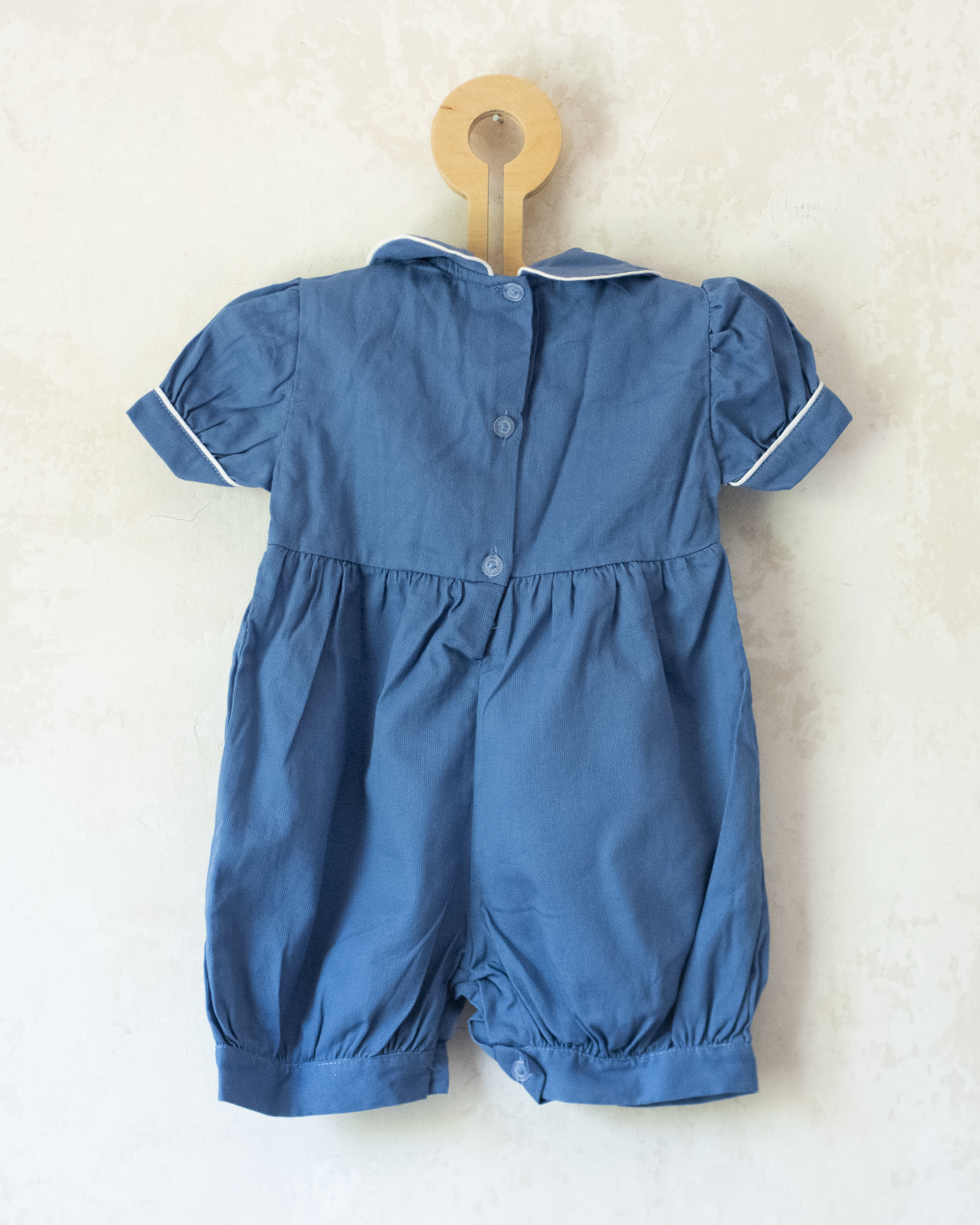 Blue embroidered sailboat romper | French deadstock | 9-12 months