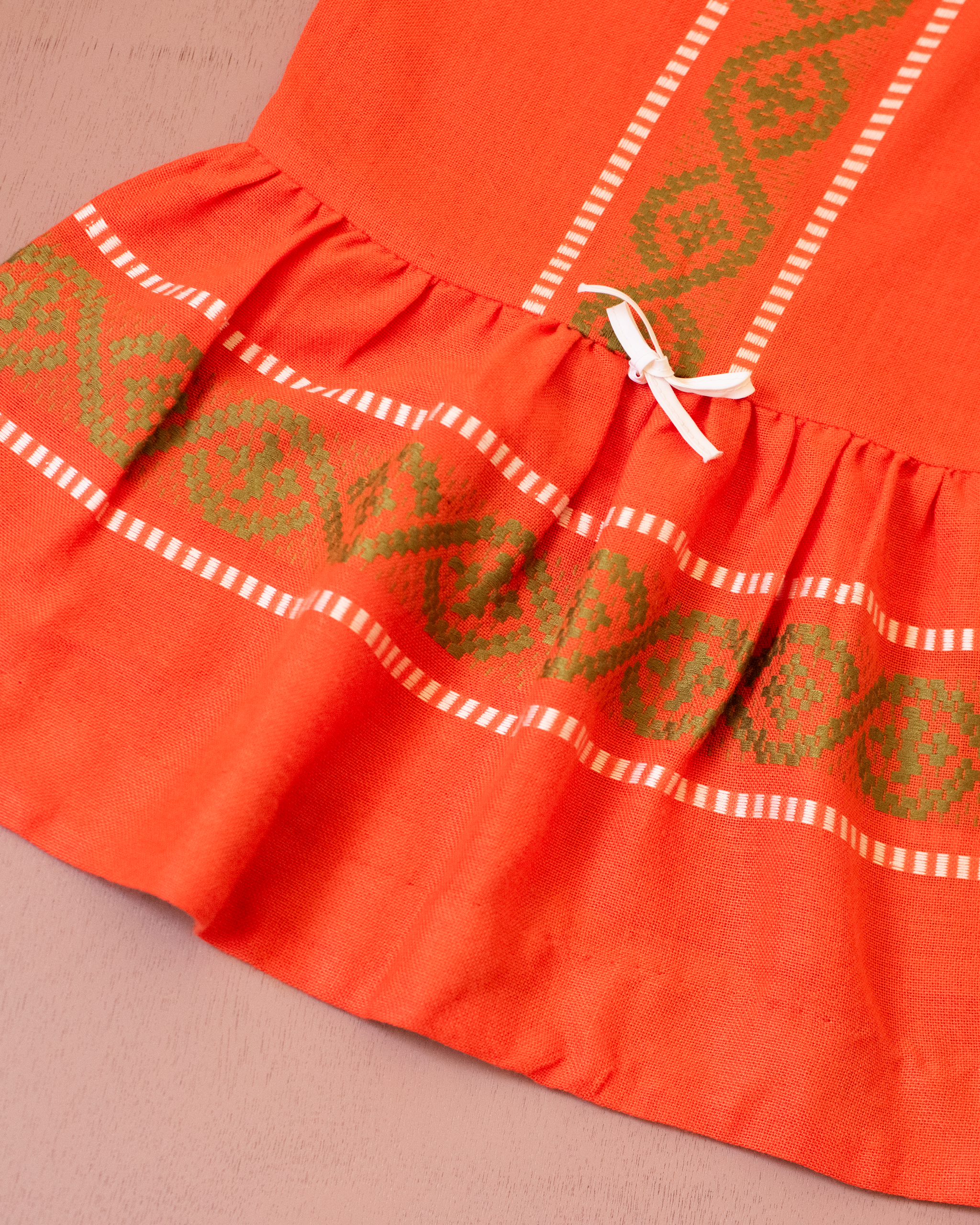 Orange dress made of ethnic woven fabric | 3-4 years