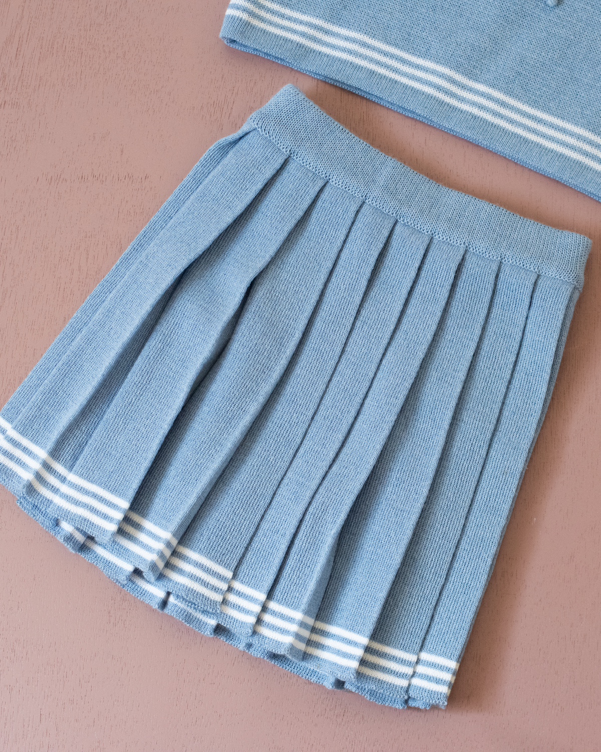 סט ימאים תכלת סריג וחצאית | 12-18 חודשים