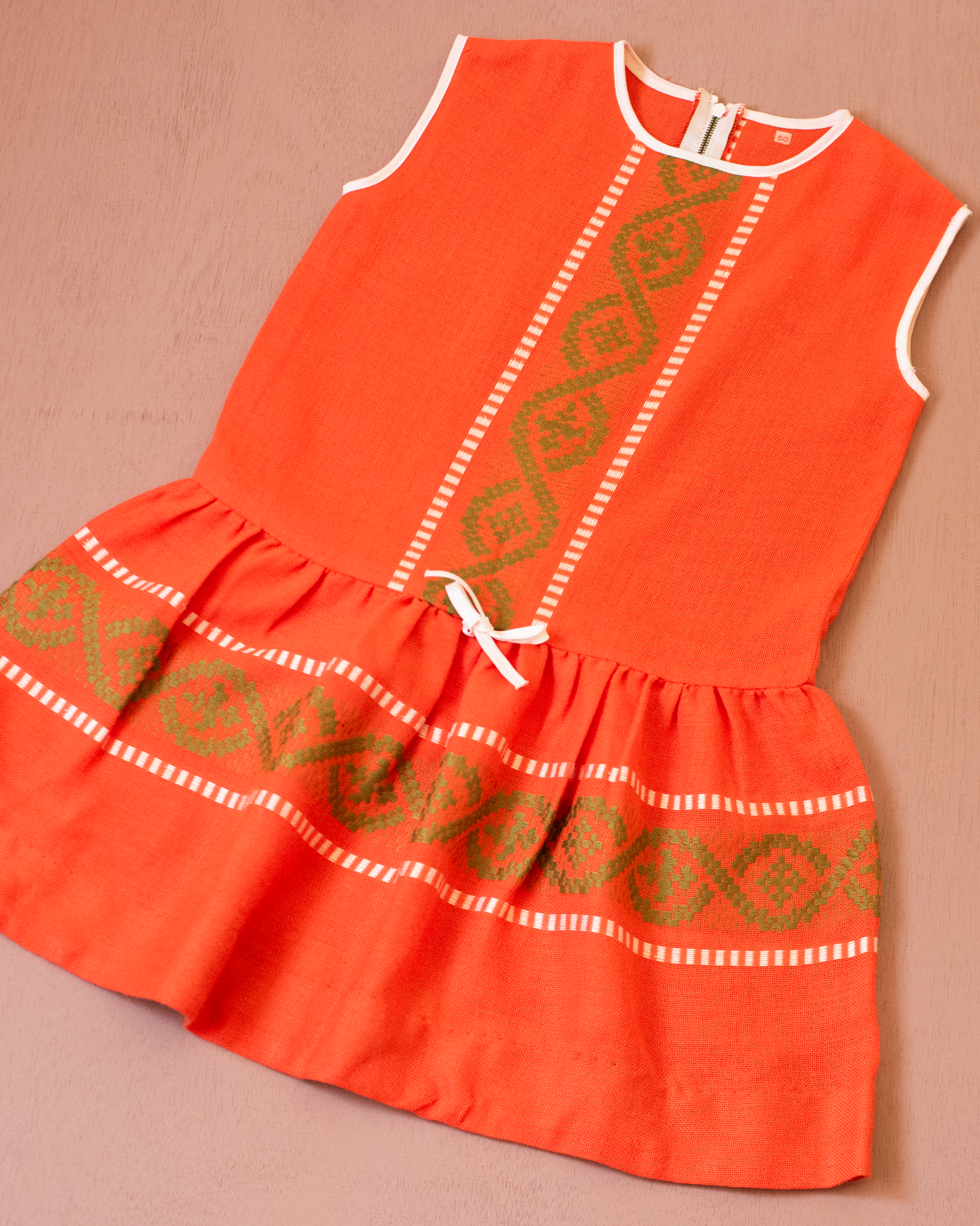 Orange dress made of ethnic woven fabric | 3-4 years