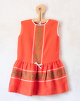 Orange dress made of ethnic woven fabric | 3-4 years