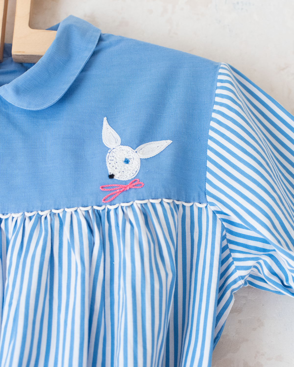 Striped dress with embroidered rabbits from the 50s | 3-4 years