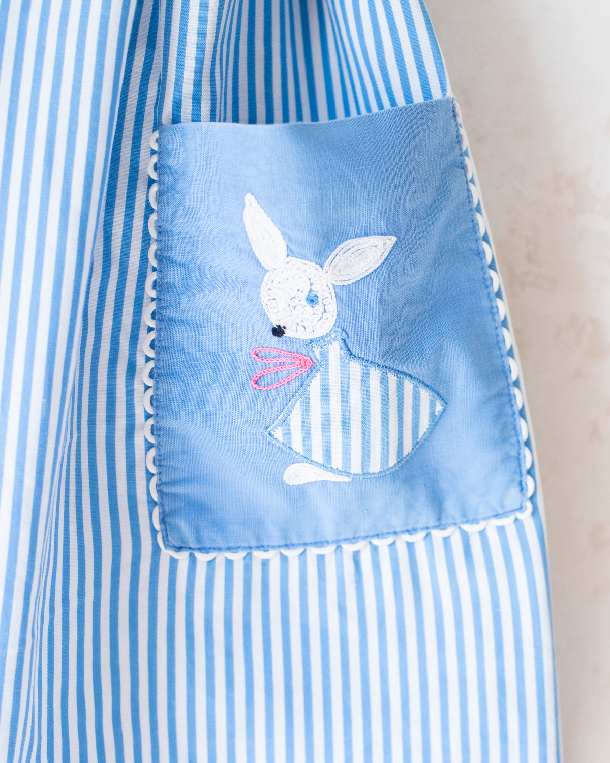 Striped dress with embroidered rabbits from the 50s | 3-4 years