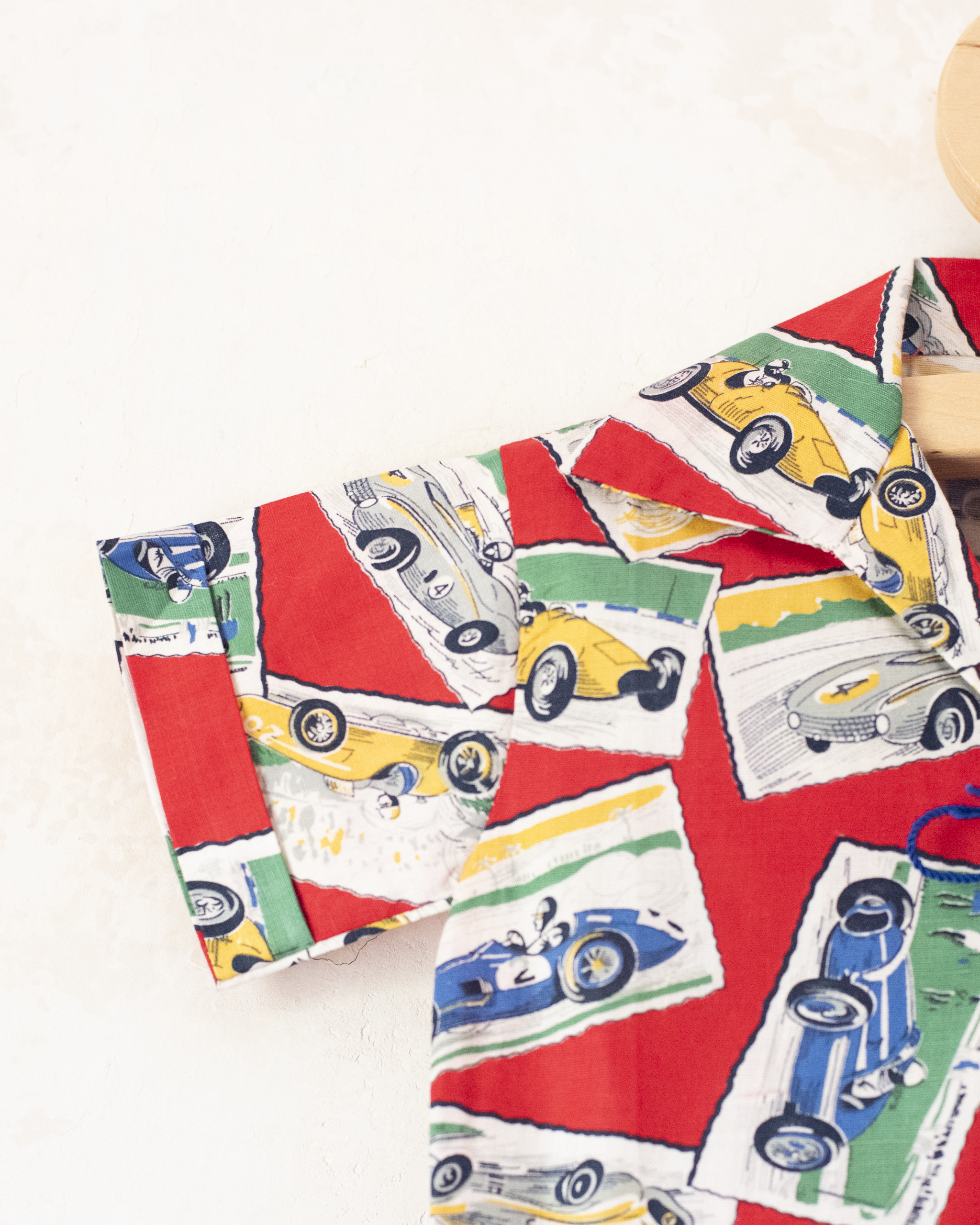 Red shirt with race cars | 1960s Italian deadstock | 18-24 months