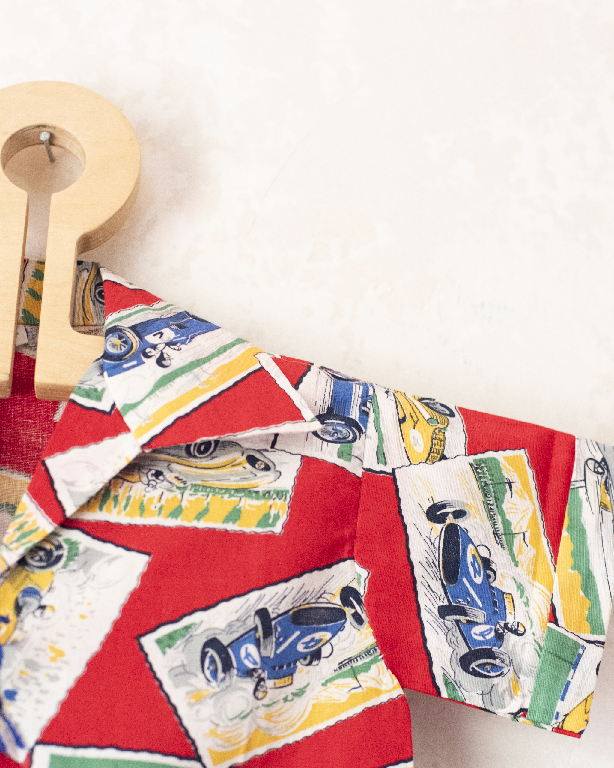 Red shirt with race cars | 1960s Italian deadstock | 18-24 months