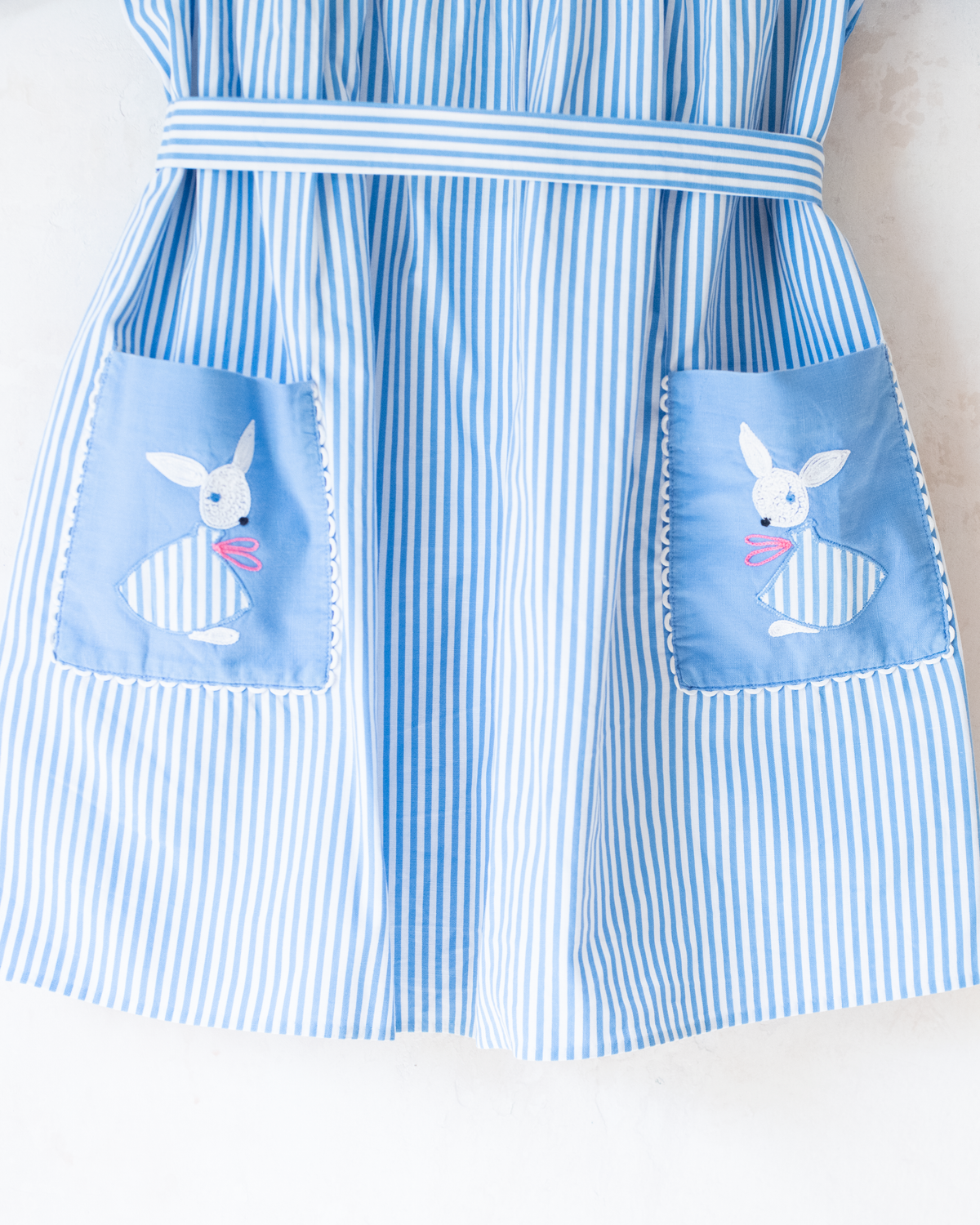 Striped dress with embroidered rabbits from the 50s | 3-4 years
