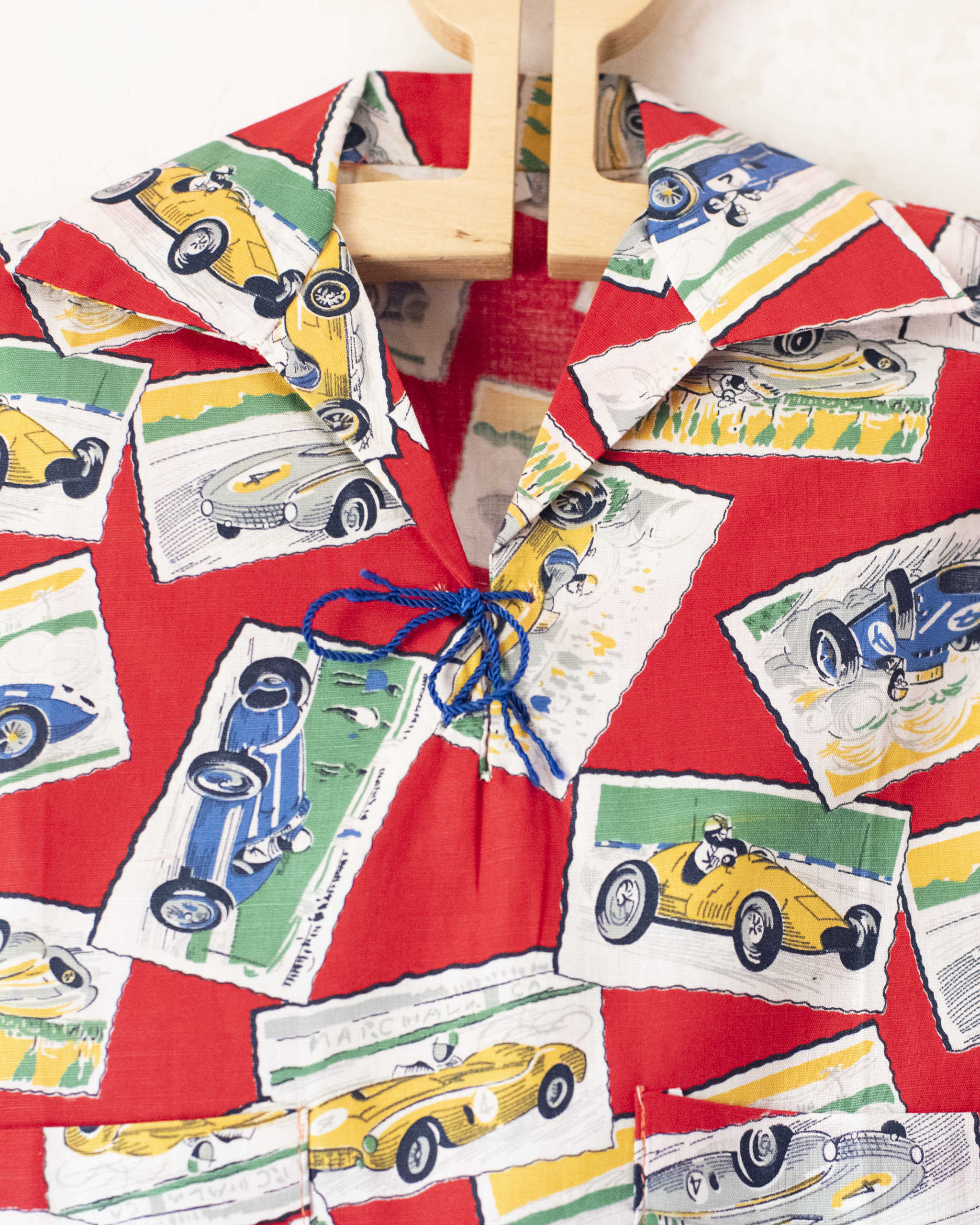 Red shirt with race cars | 1960s Italian deadstock | 18-24 months