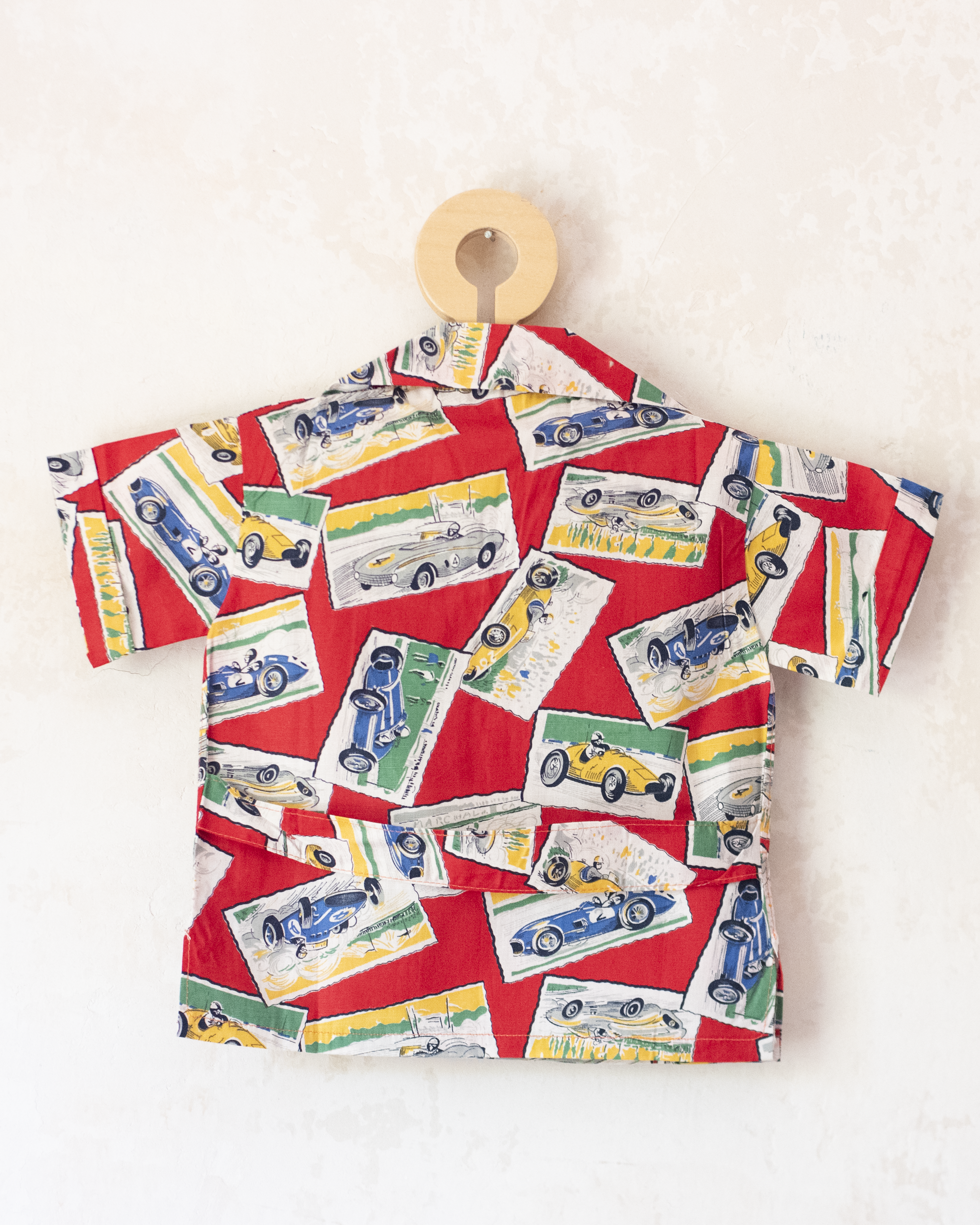 Red shirt with race cars | 1960s Italian deadstock | 18-24 months