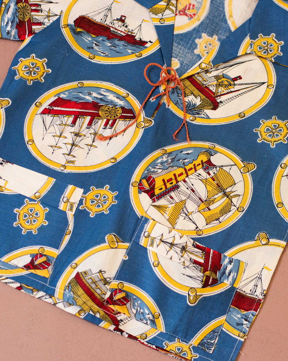 Blue shirt with ships and anchors | Italian deadstock from the 60s | 18-24 months