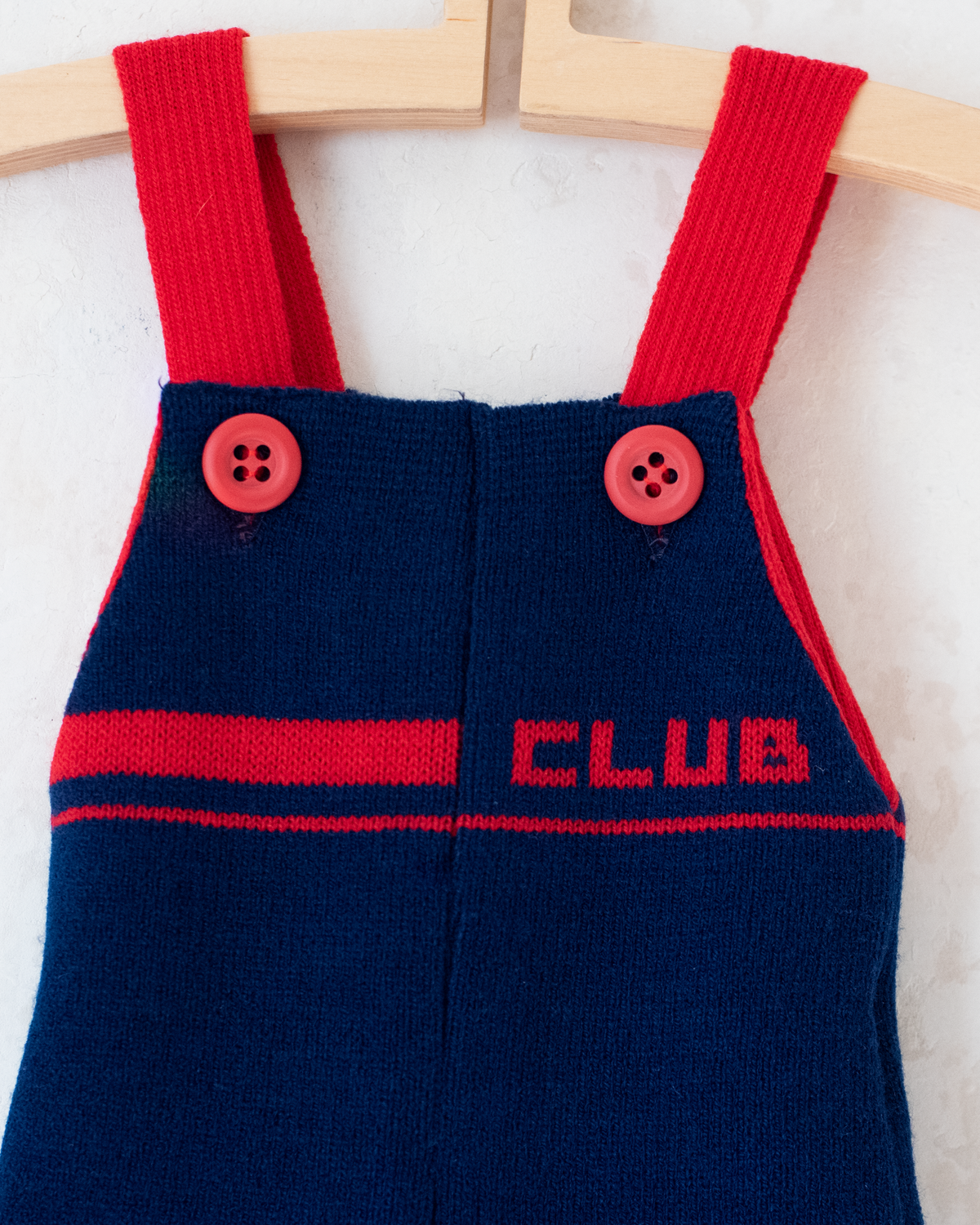Knitted overalls in blue and red | French deadstock from the seventies | 6-9 months