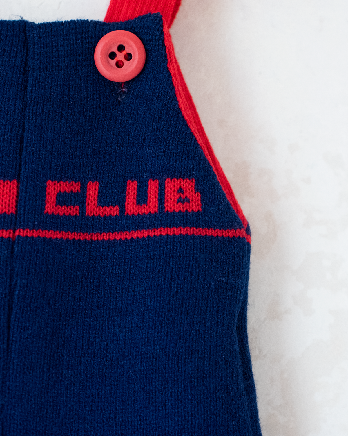 Knitted overalls in blue and red | French deadstock from the seventies | 6-9 months