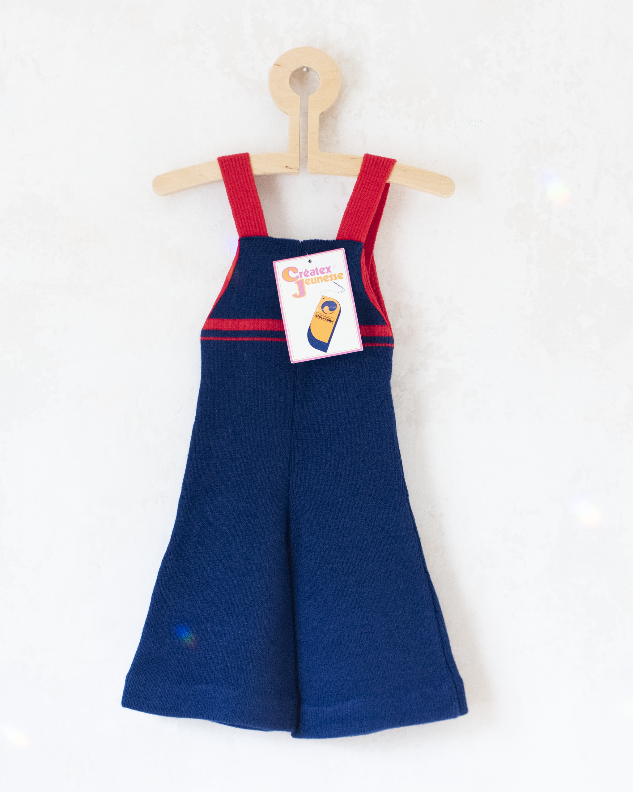 אוברול סרוג בכחול ואדום | דד סטוק צרפתי מהסבנטיז | 6-9 חודשים