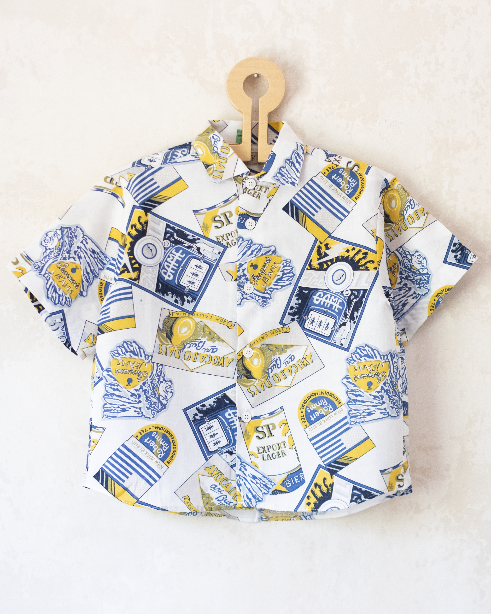 White button-down shirt with ads | French deadstock | 5-6 years