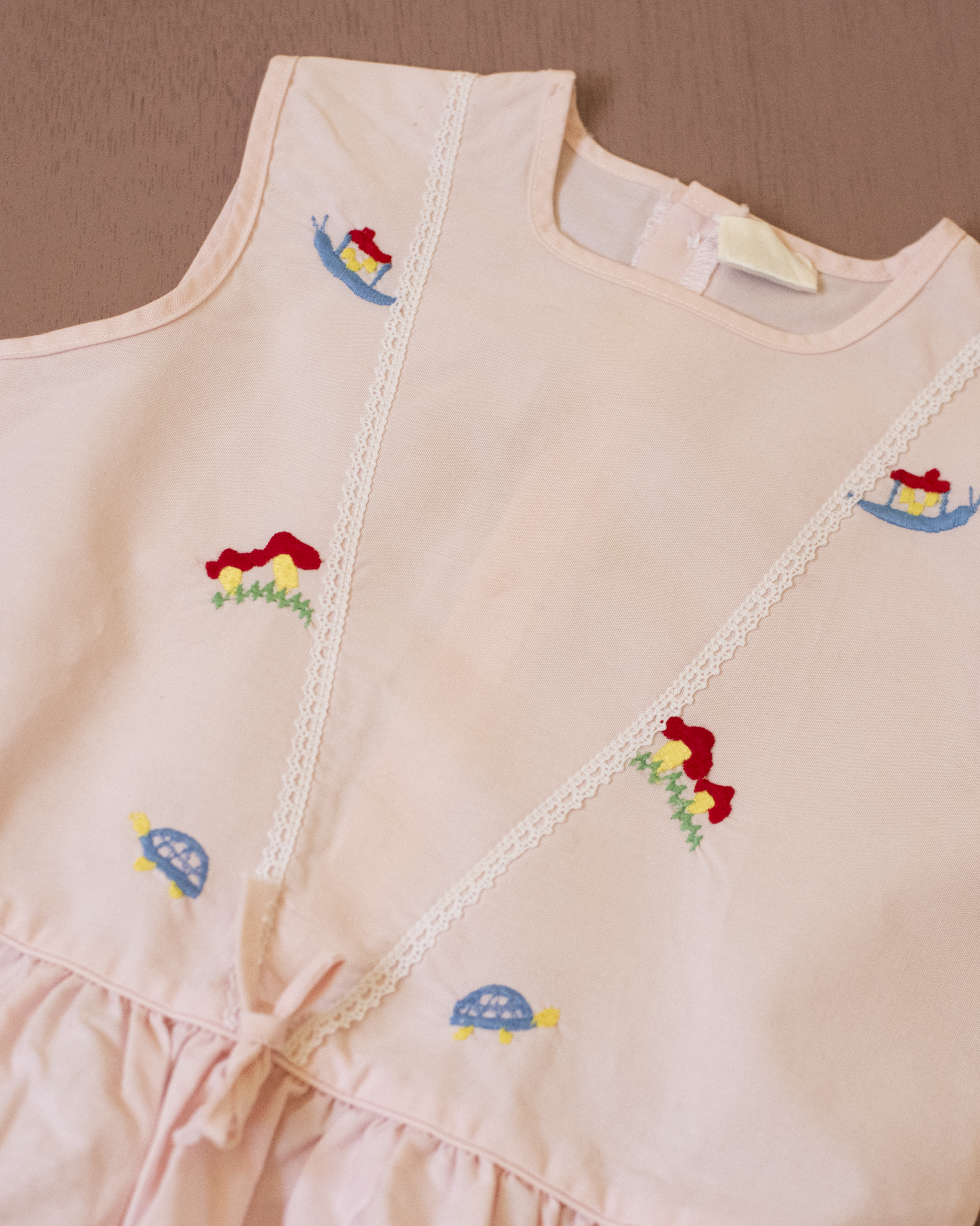 French pink tunic with mushroom and turtle embroidery | 9-18 months