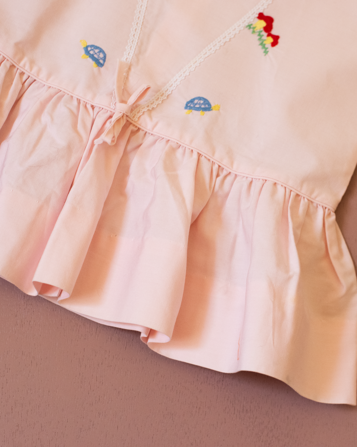 French pink tunic with mushroom and turtle embroidery | 9-18 months