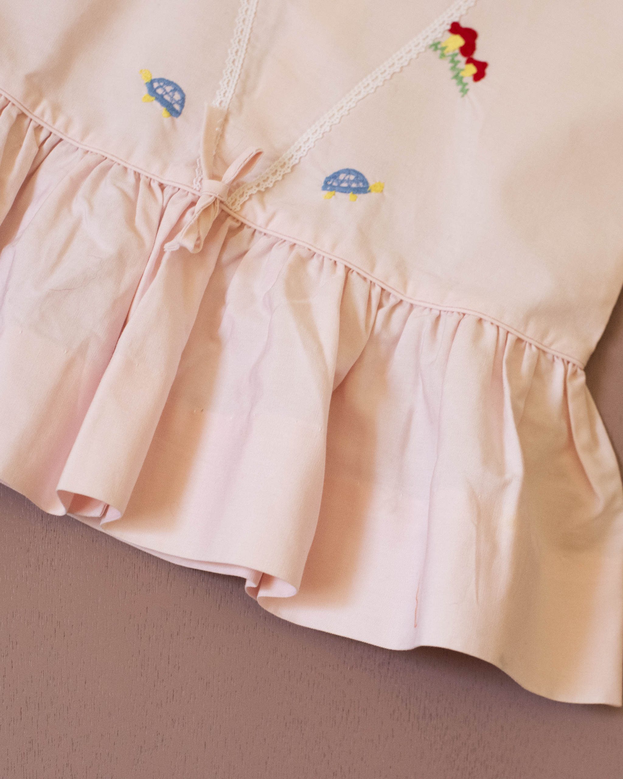 French pink tunic with mushroom and turtle embroidery | 9-18 months