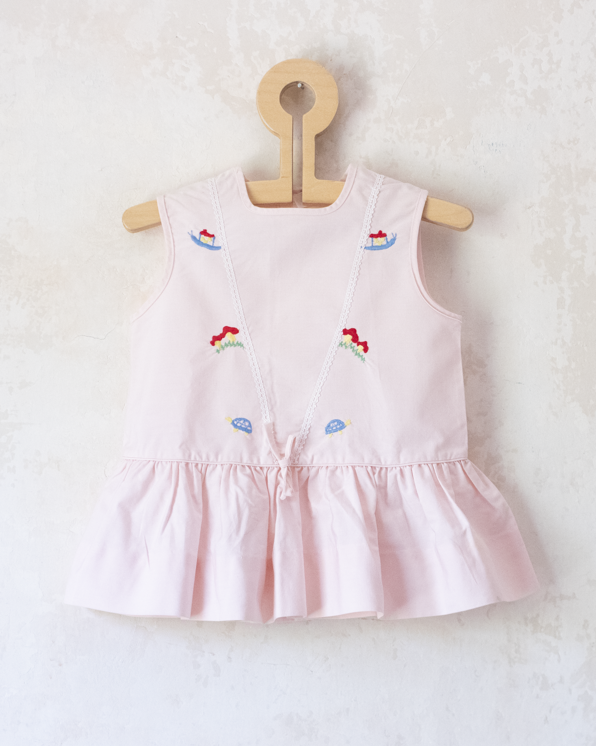 French pink tunic with mushroom and turtle embroidery | 9-18 months