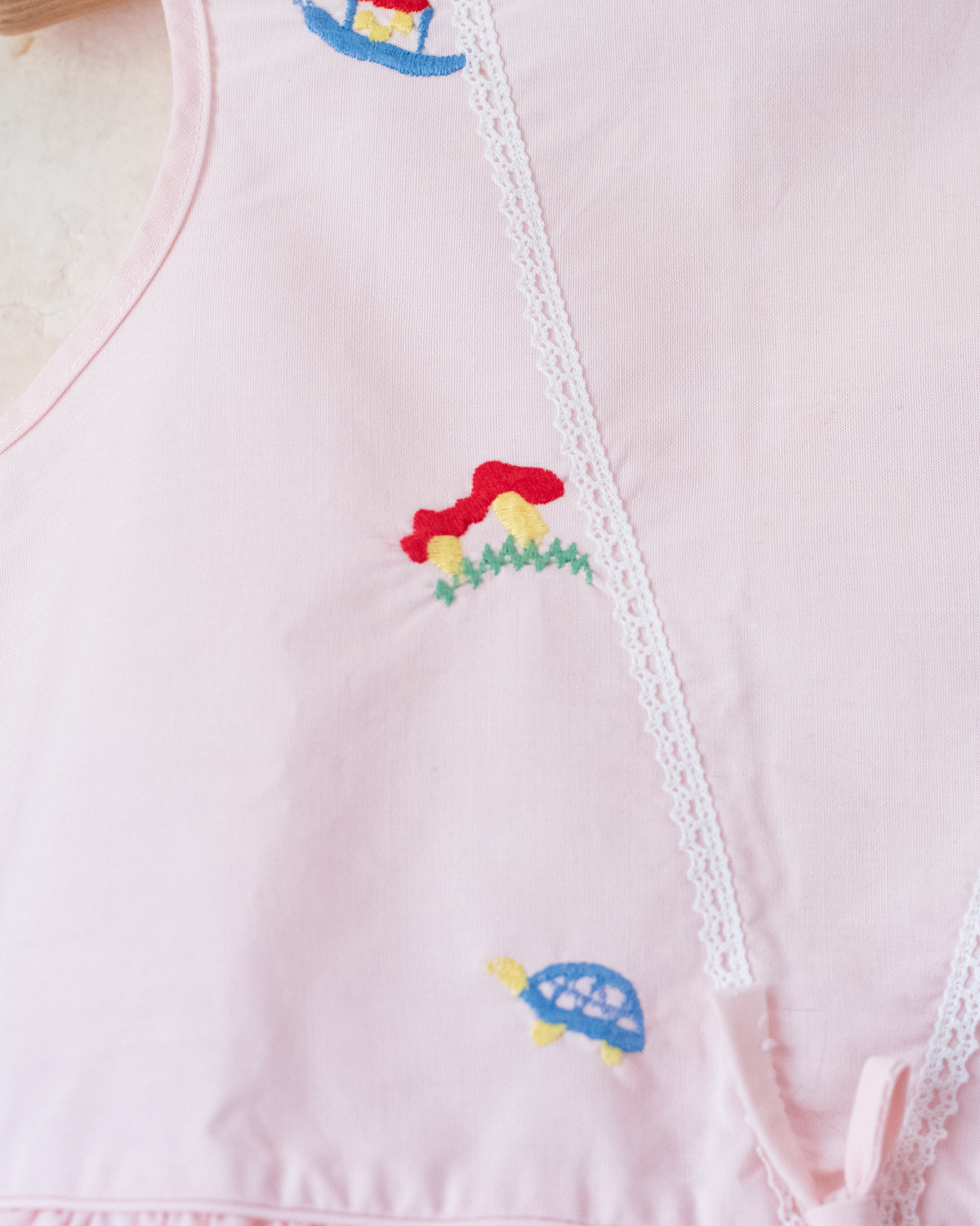 French pink tunic with mushroom and turtle embroidery | 9-18 months