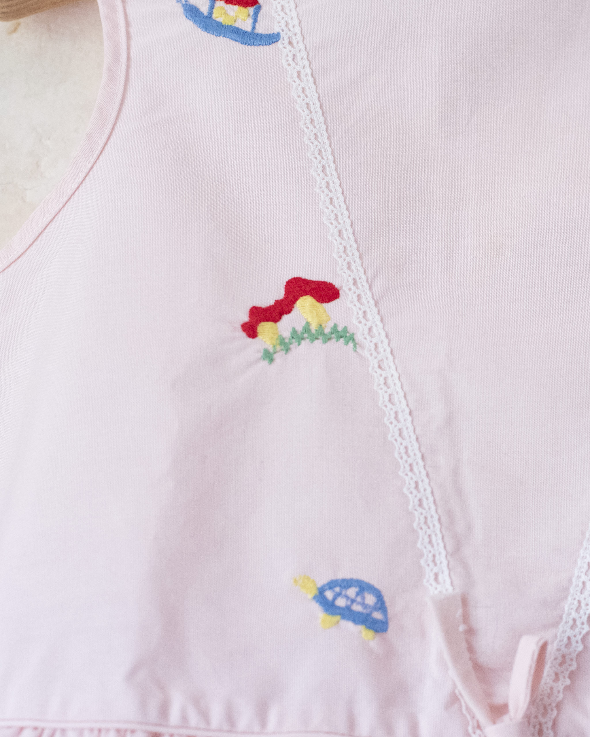 French pink tunic with mushroom and turtle embroidery | 9-18 months