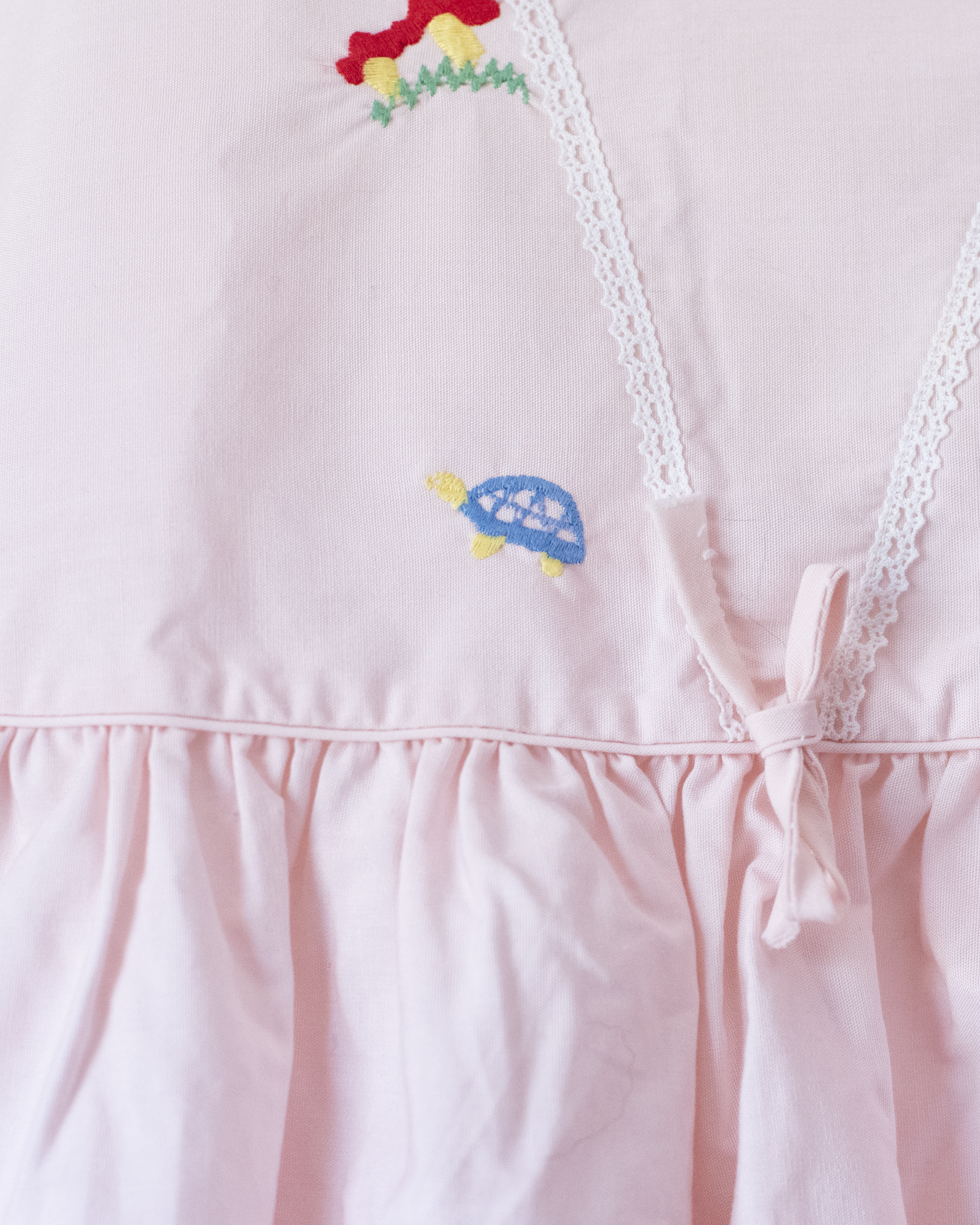 French pink tunic with mushroom and turtle embroidery | 9-18 months