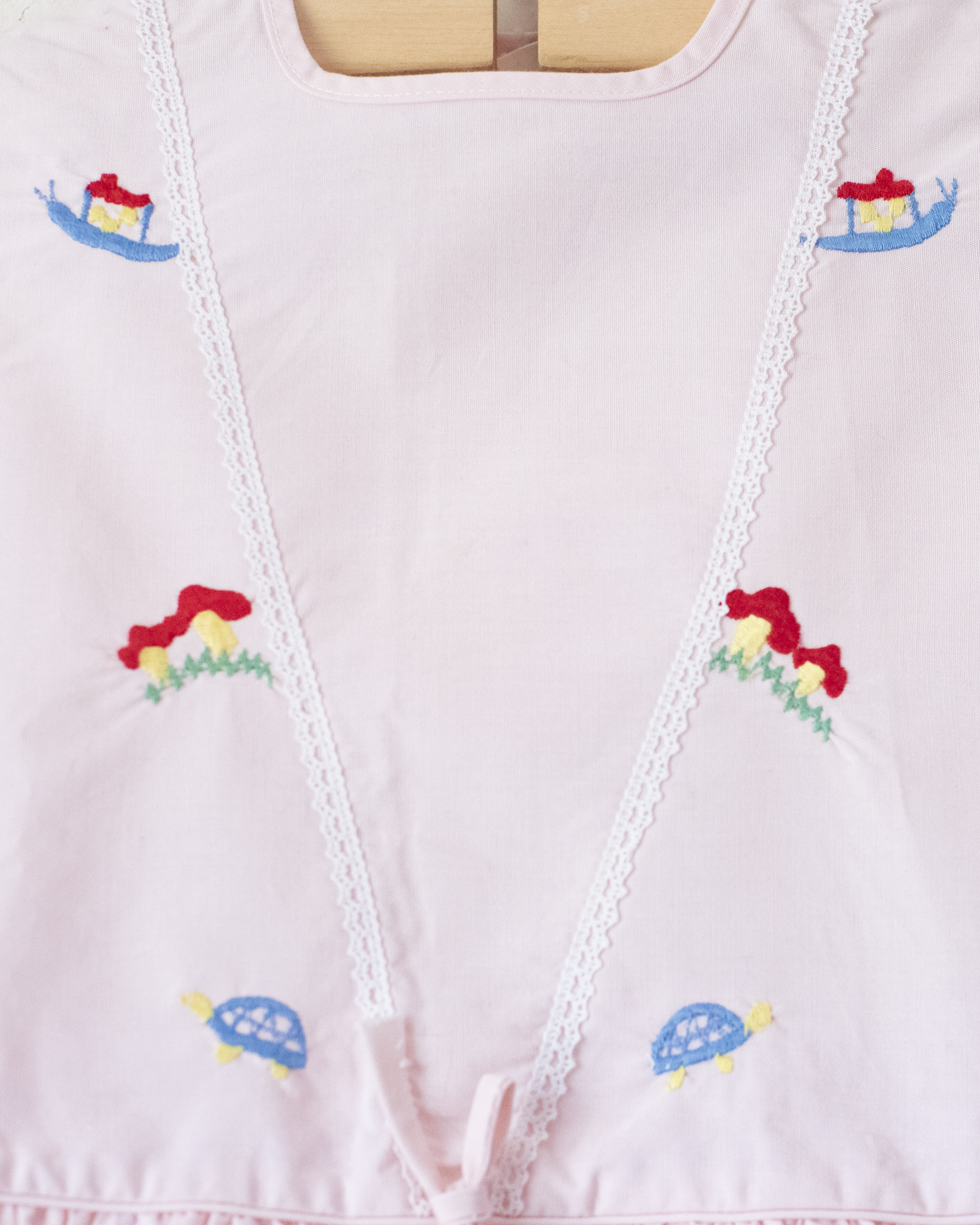 French pink tunic with mushroom and turtle embroidery | 9-18 months