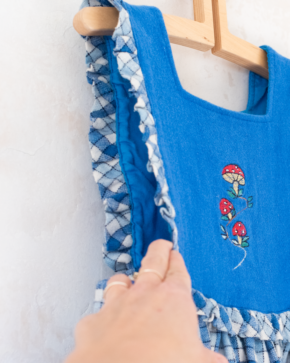 Checkered wool dress with mushrooms | Spanish deadstock | 3-4 years