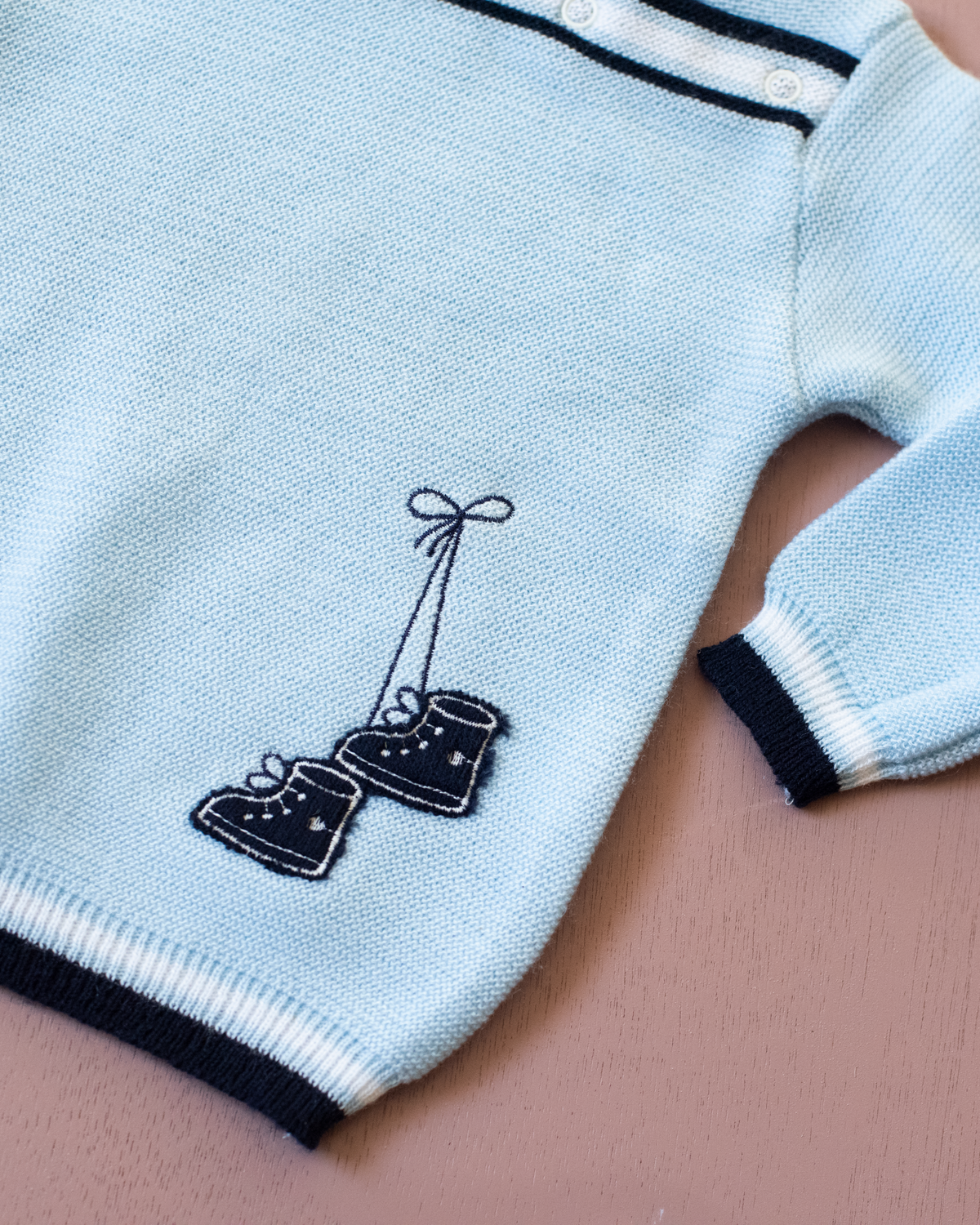 Blue knit with embroidered boots | French deadstock | 9-12 months