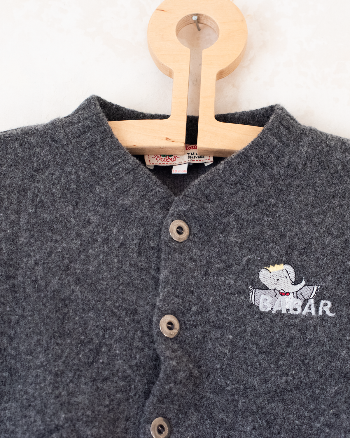 Grey wool cardigan with the king at the bar | 12-18 months