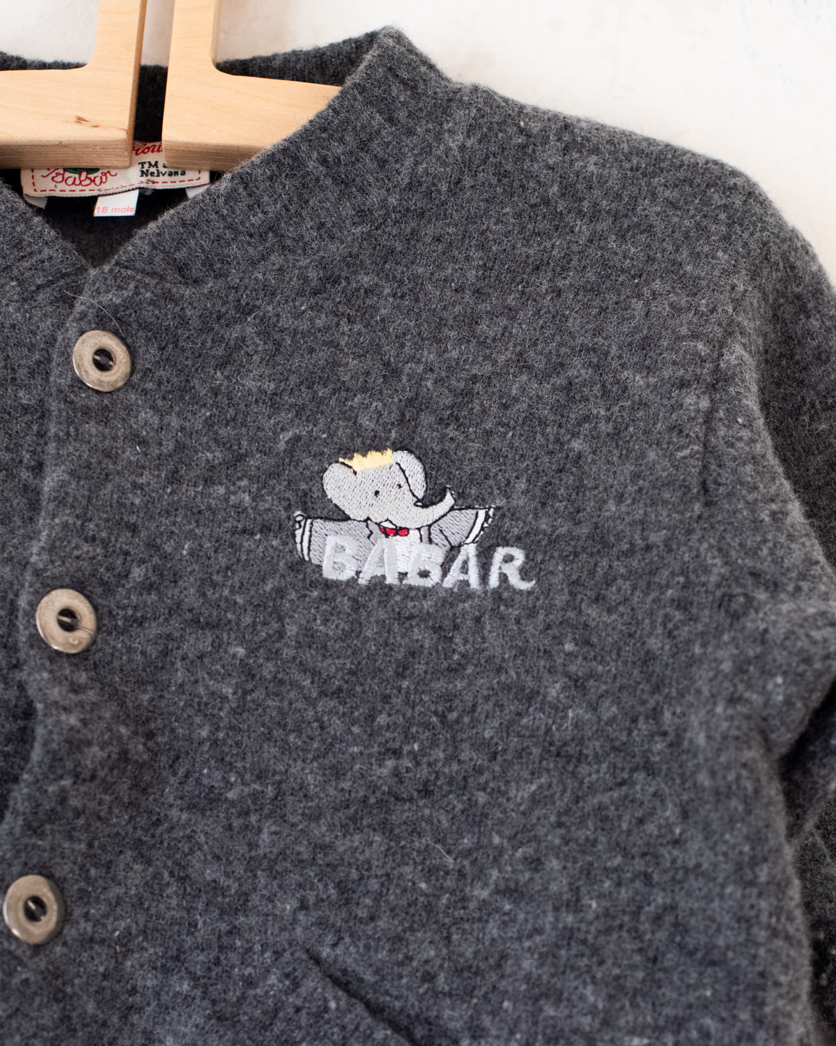 Grey wool cardigan with the king at the bar | 12-18 months