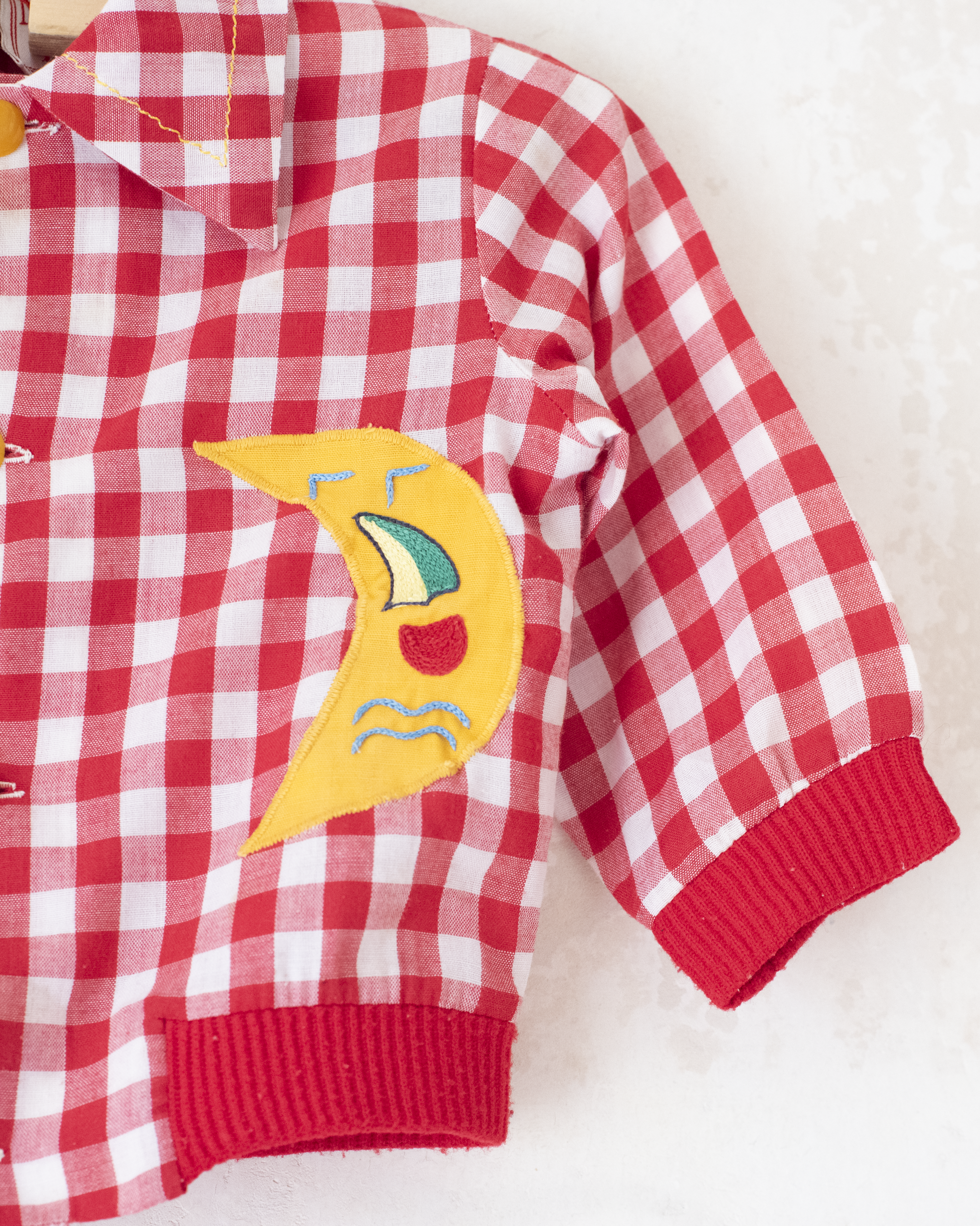 ז׳קט דקיק משנות ה50 עם משבצות וירח רקום | 12-18 חודשים