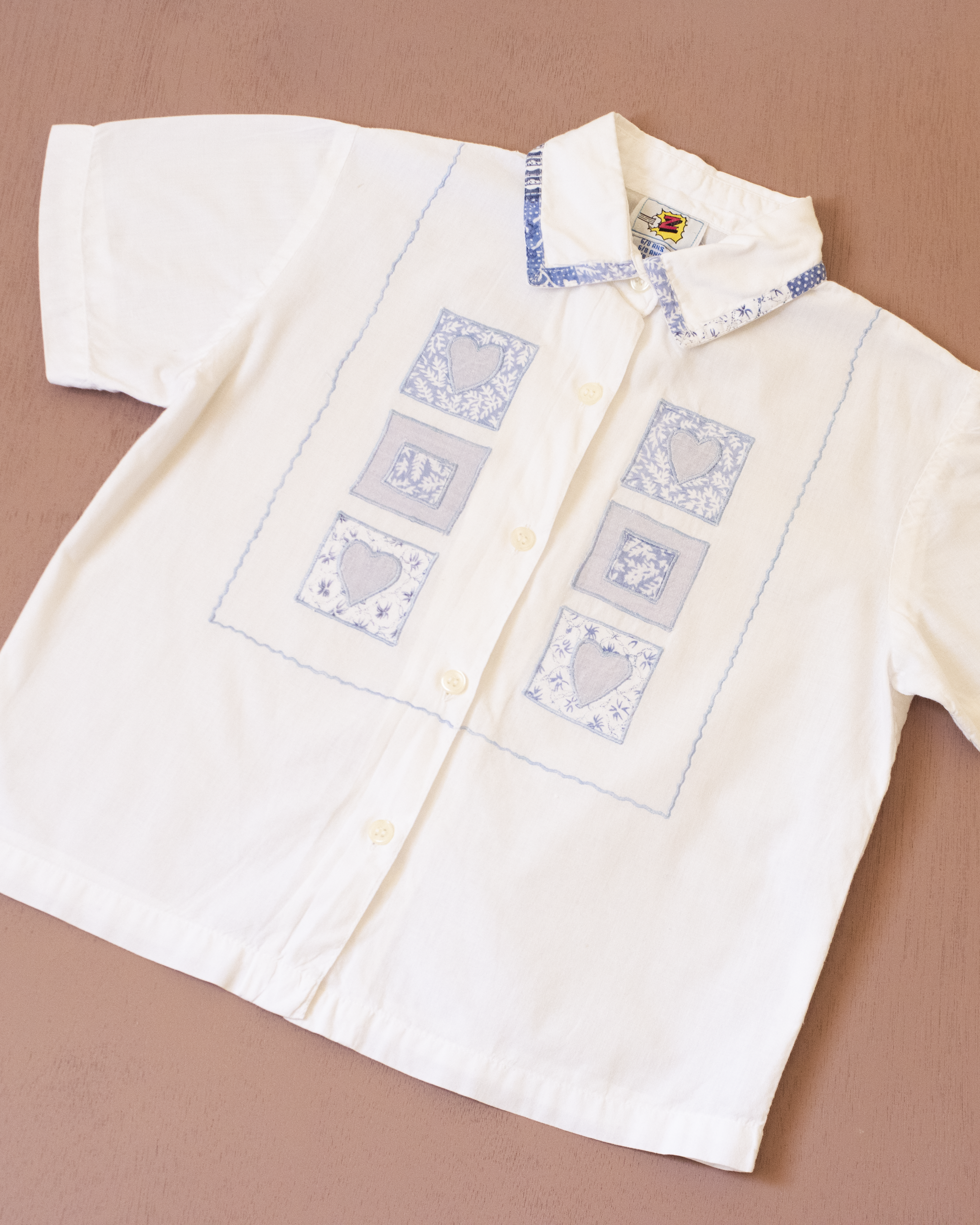 White button-down shirt with embroidered squares | 6-8 years
