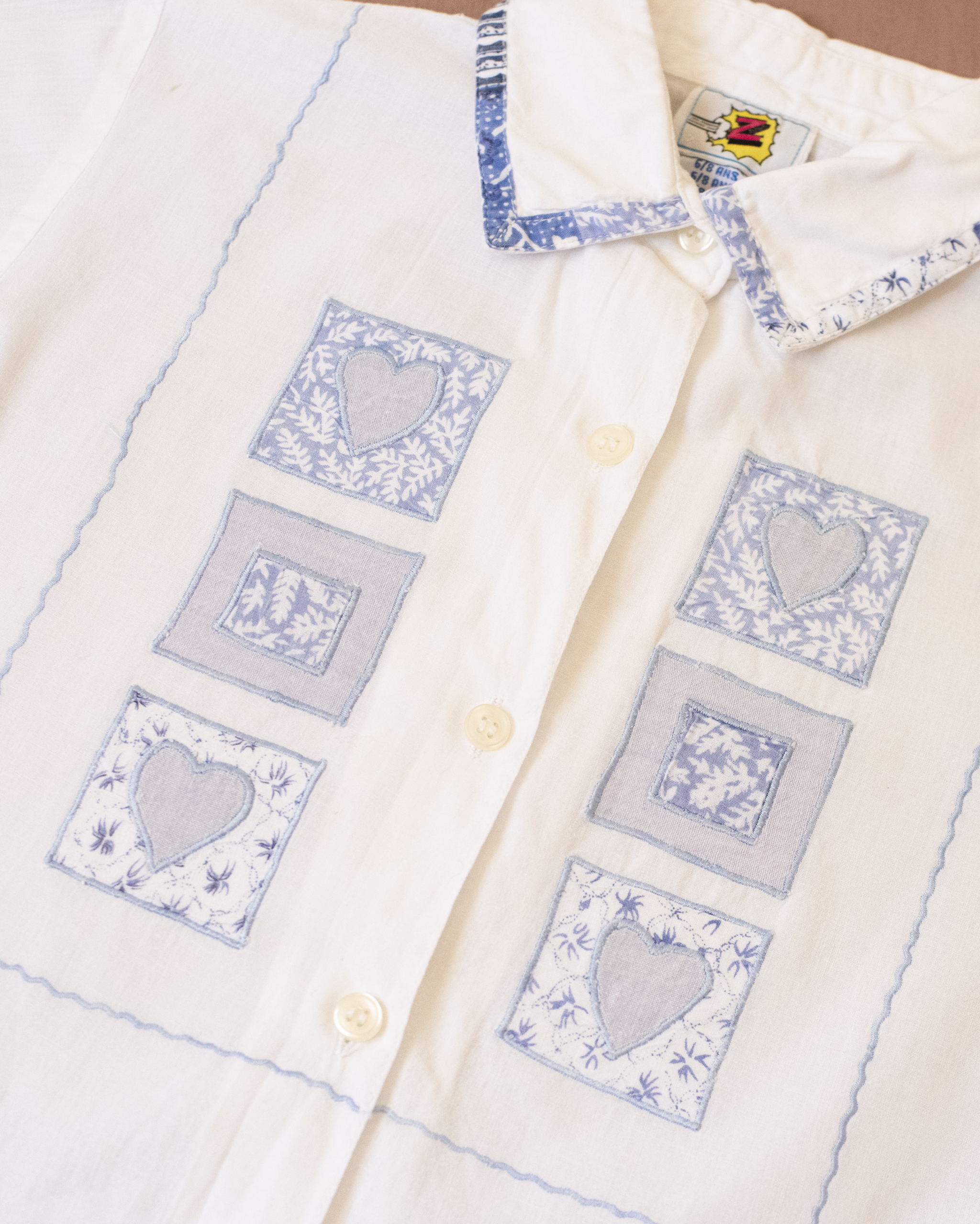 White button-down shirt with embroidered squares | 6-8 years