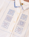 White button-down shirt with embroidered squares | 6-8 years