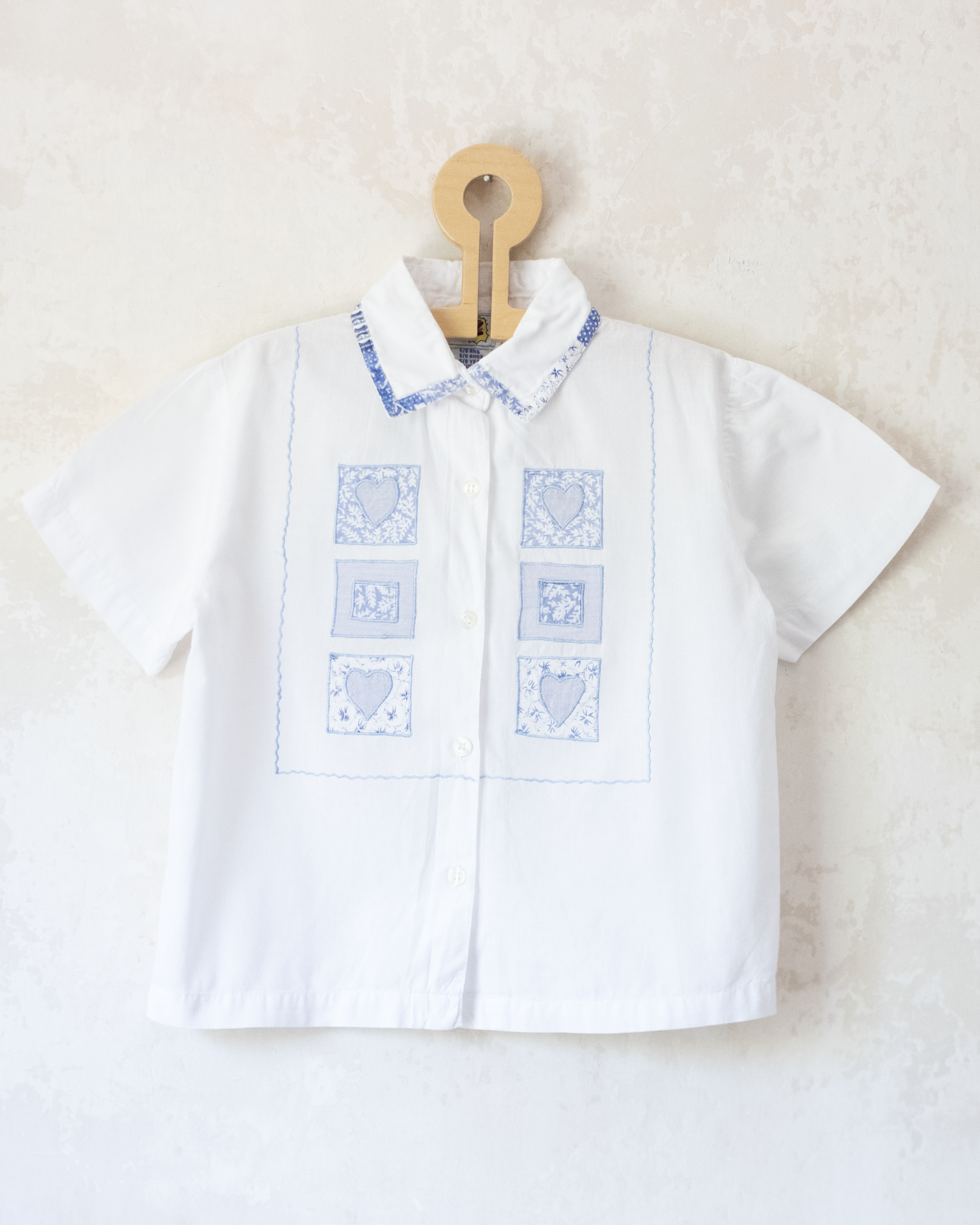 White button-down shirt with embroidered squares | 6-8 years