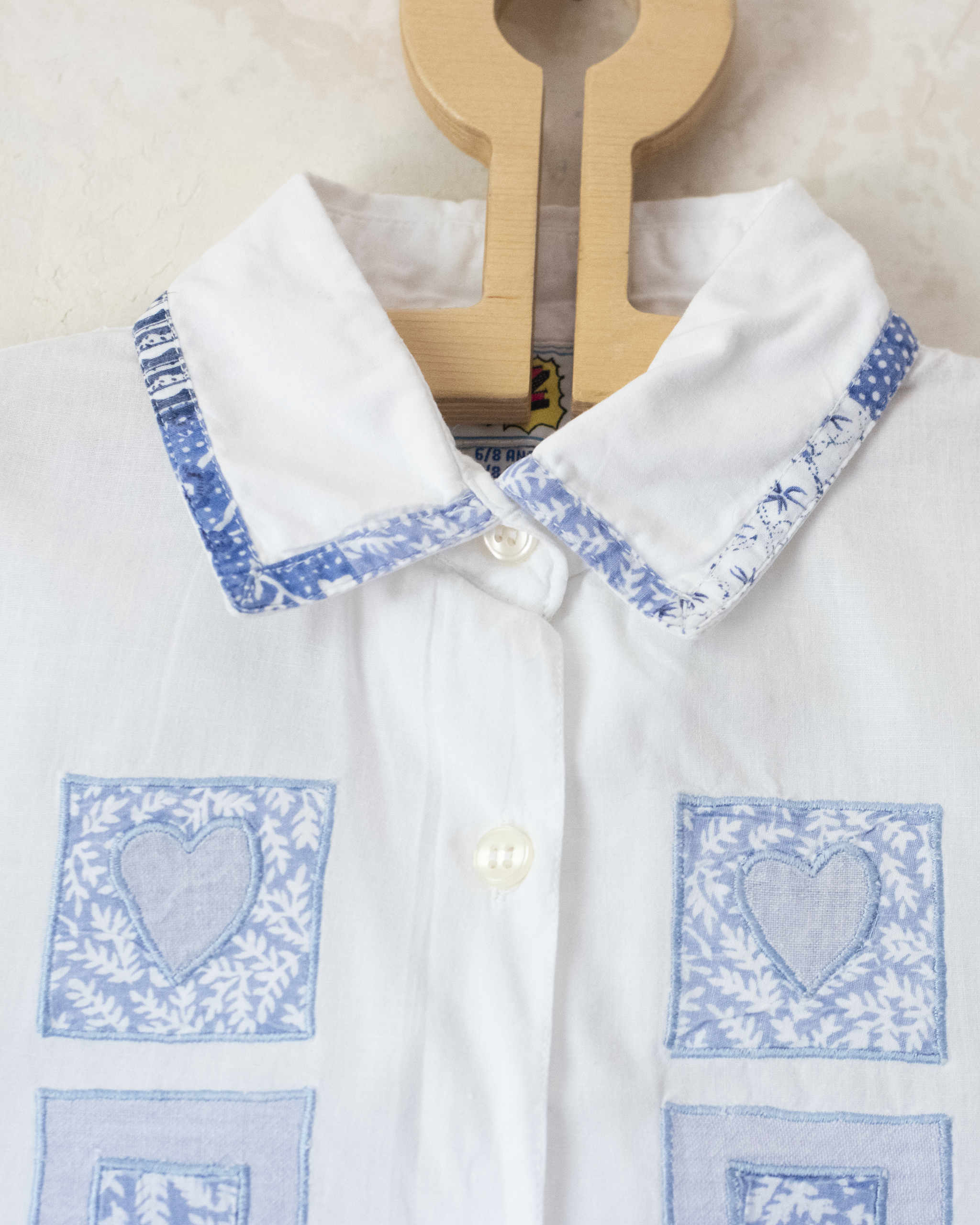 White button-down shirt with embroidered squares | 6-8 years