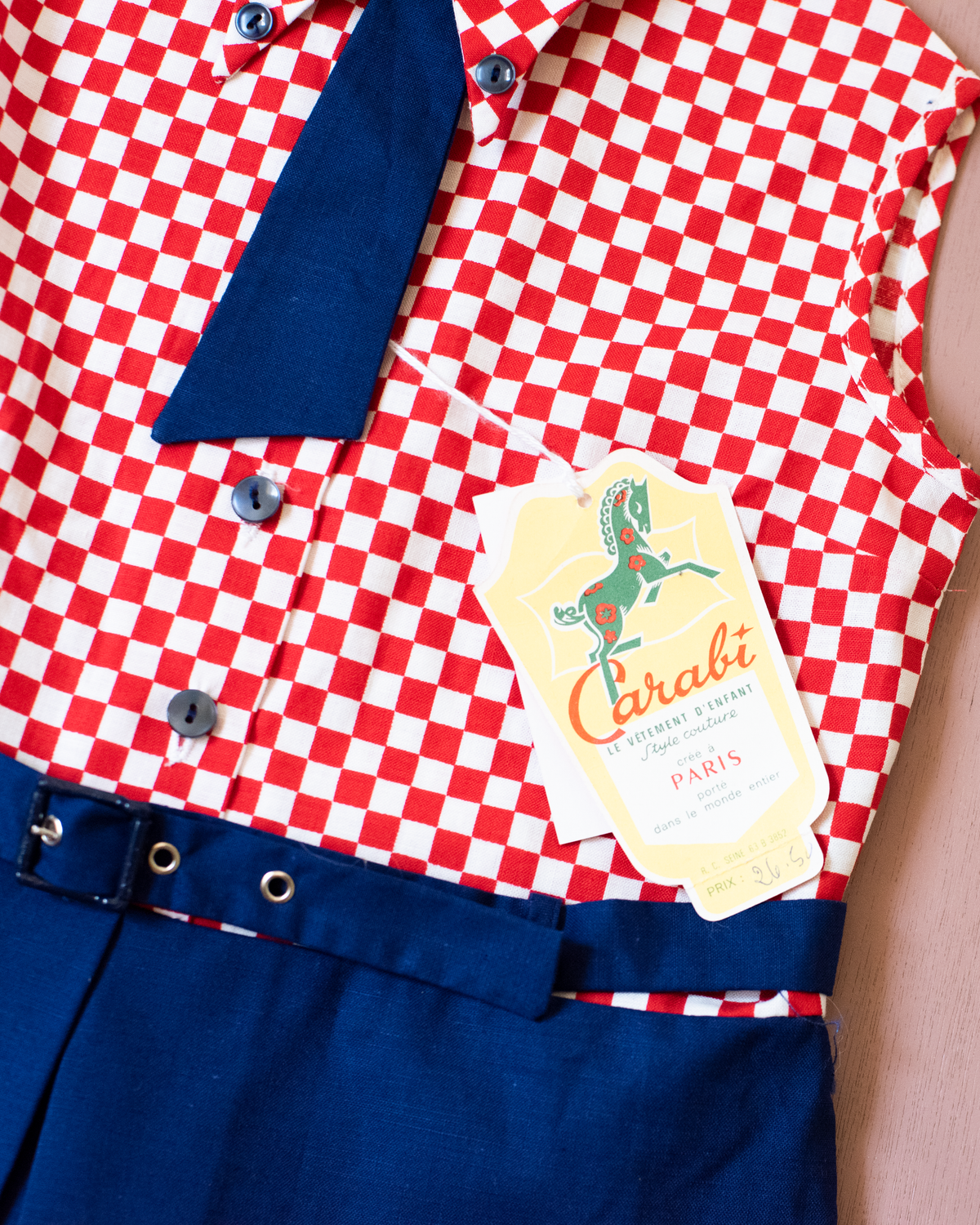 Red, white and blue checkered dress | Parisian deadstock from the 70s | 9-12 months