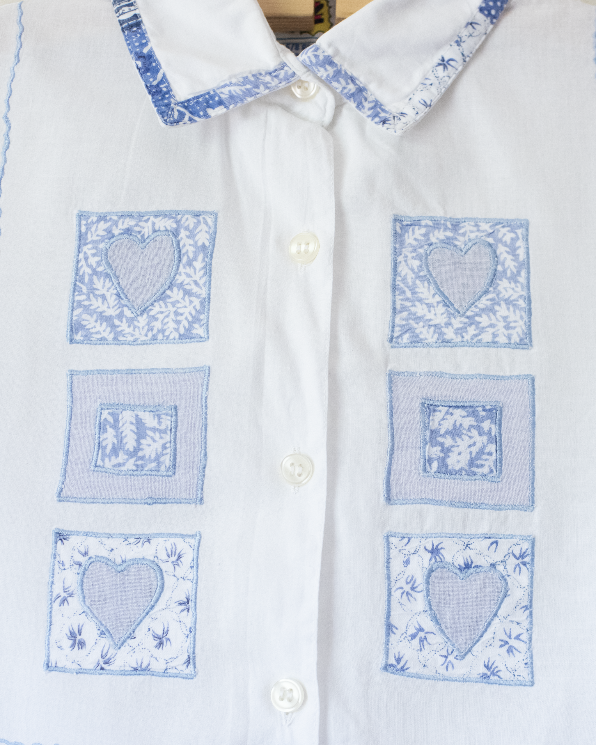 White button-down shirt with embroidered squares | 6-8 years
