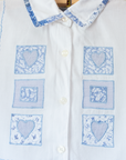 White button-down shirt with embroidered squares | 6-8 years