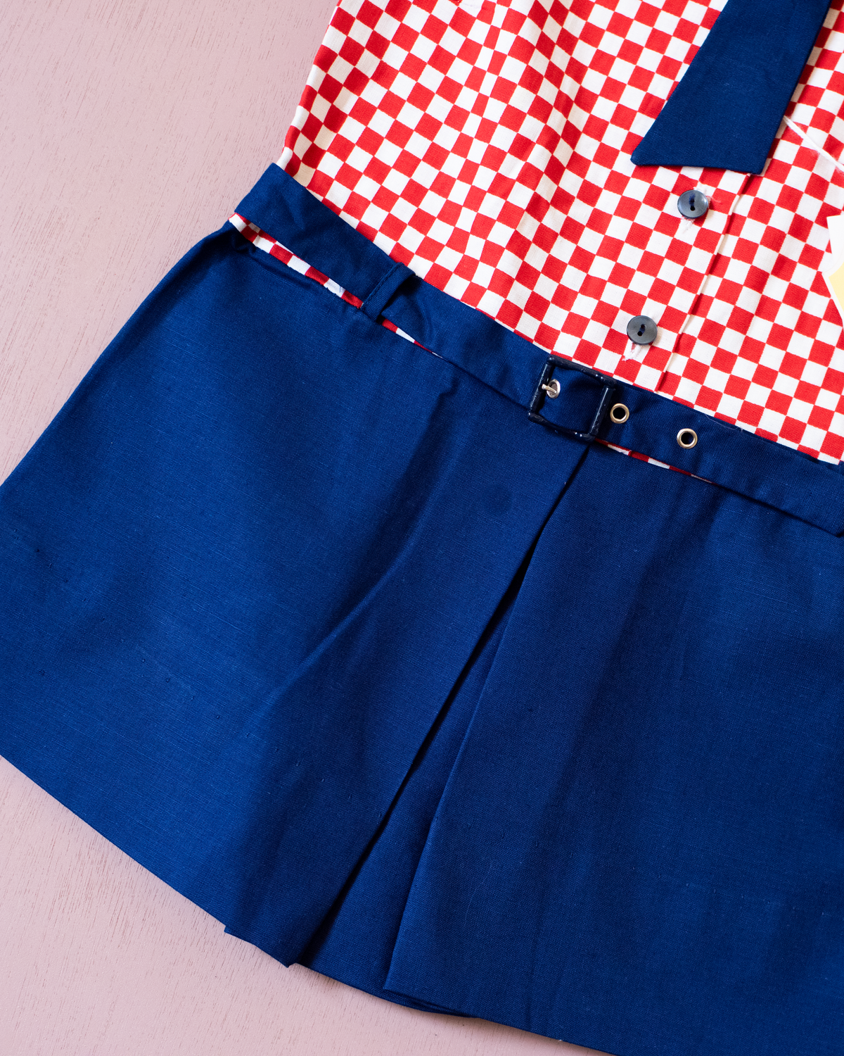 Red, white and blue checkered dress | Parisian deadstock from the 70s | 9-12 months