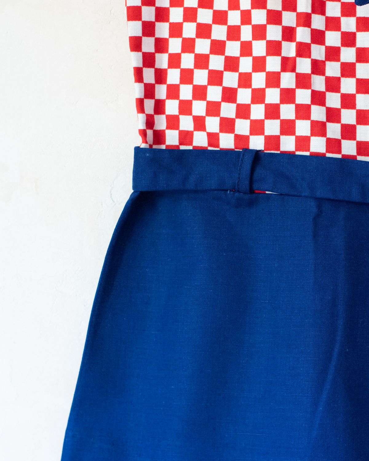 Red, white and blue checkered dress | Parisian deadstock from the 70s | 9-12 months
