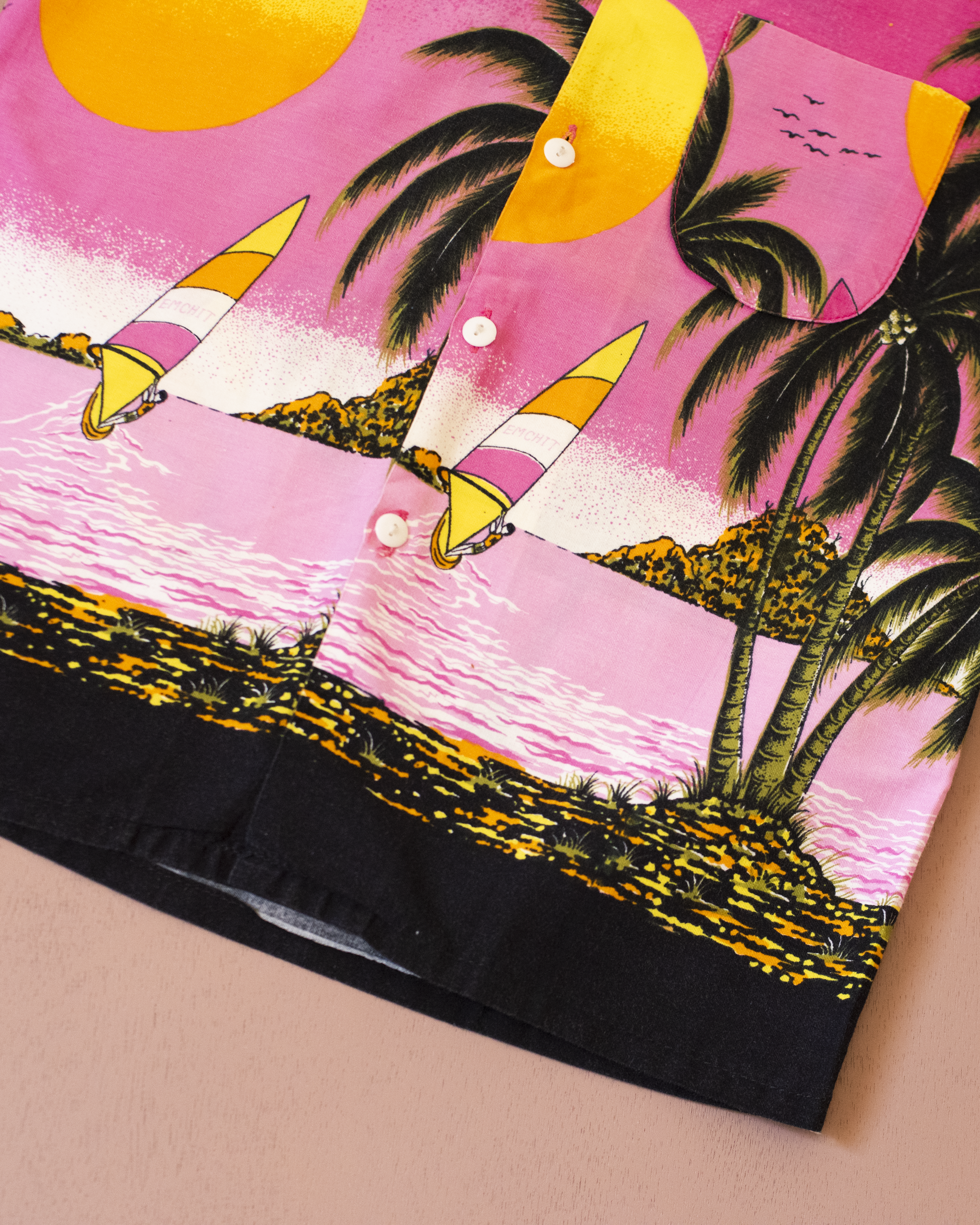 Hawaiian shirt with palm trees and sailboats | Ages 8-10