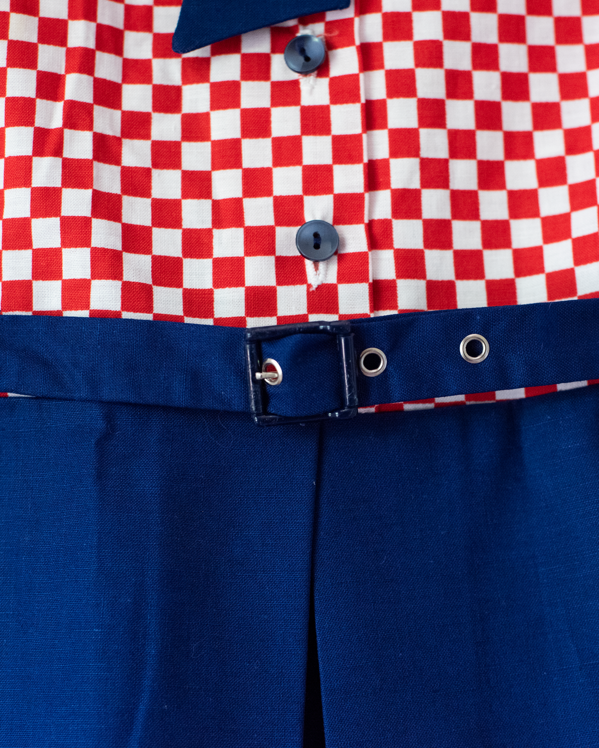 Red, white and blue checkered dress | Parisian deadstock from the 70s | 9-12 months