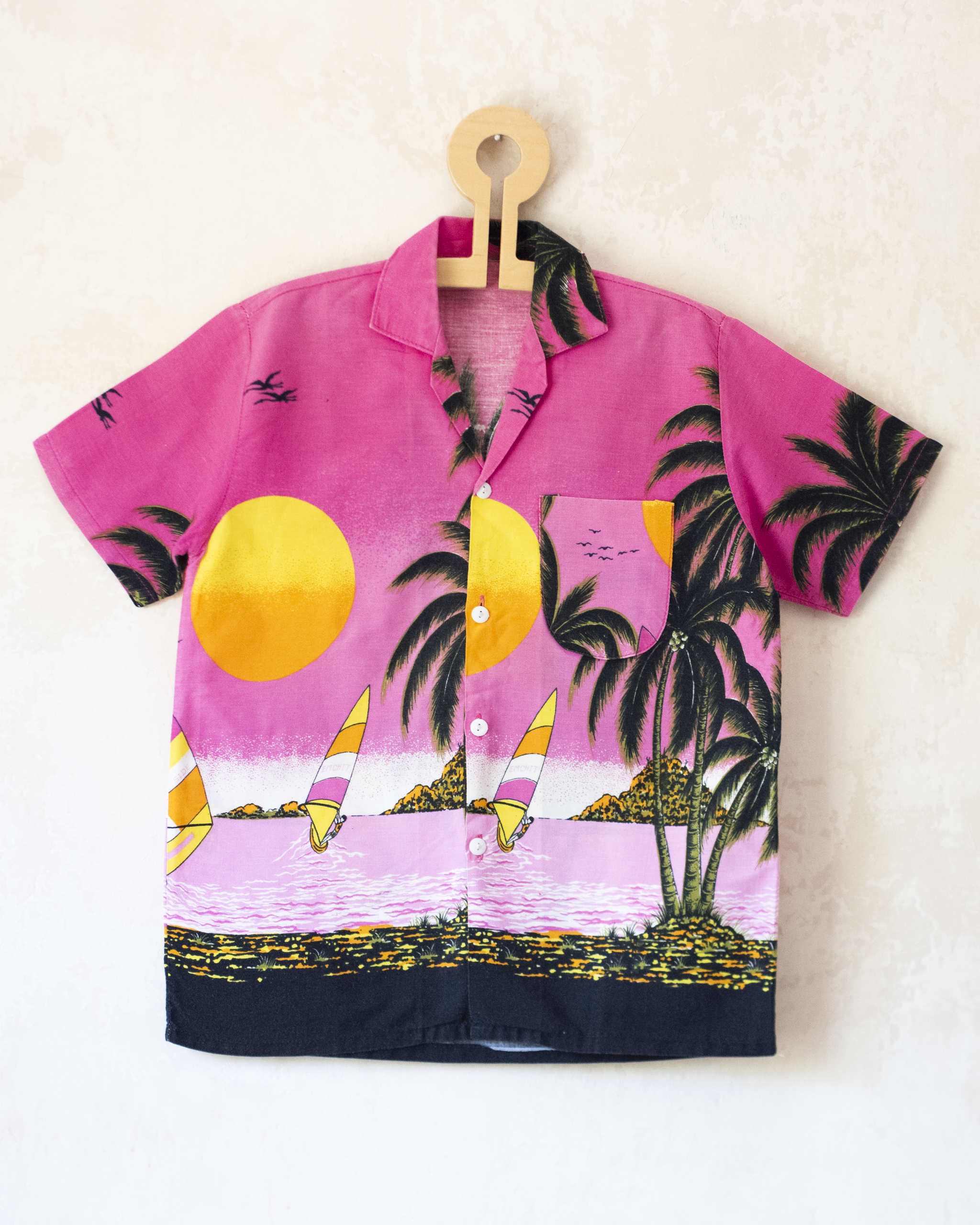 Hawaiian shirt with palm trees and sailboats | Ages 8-10