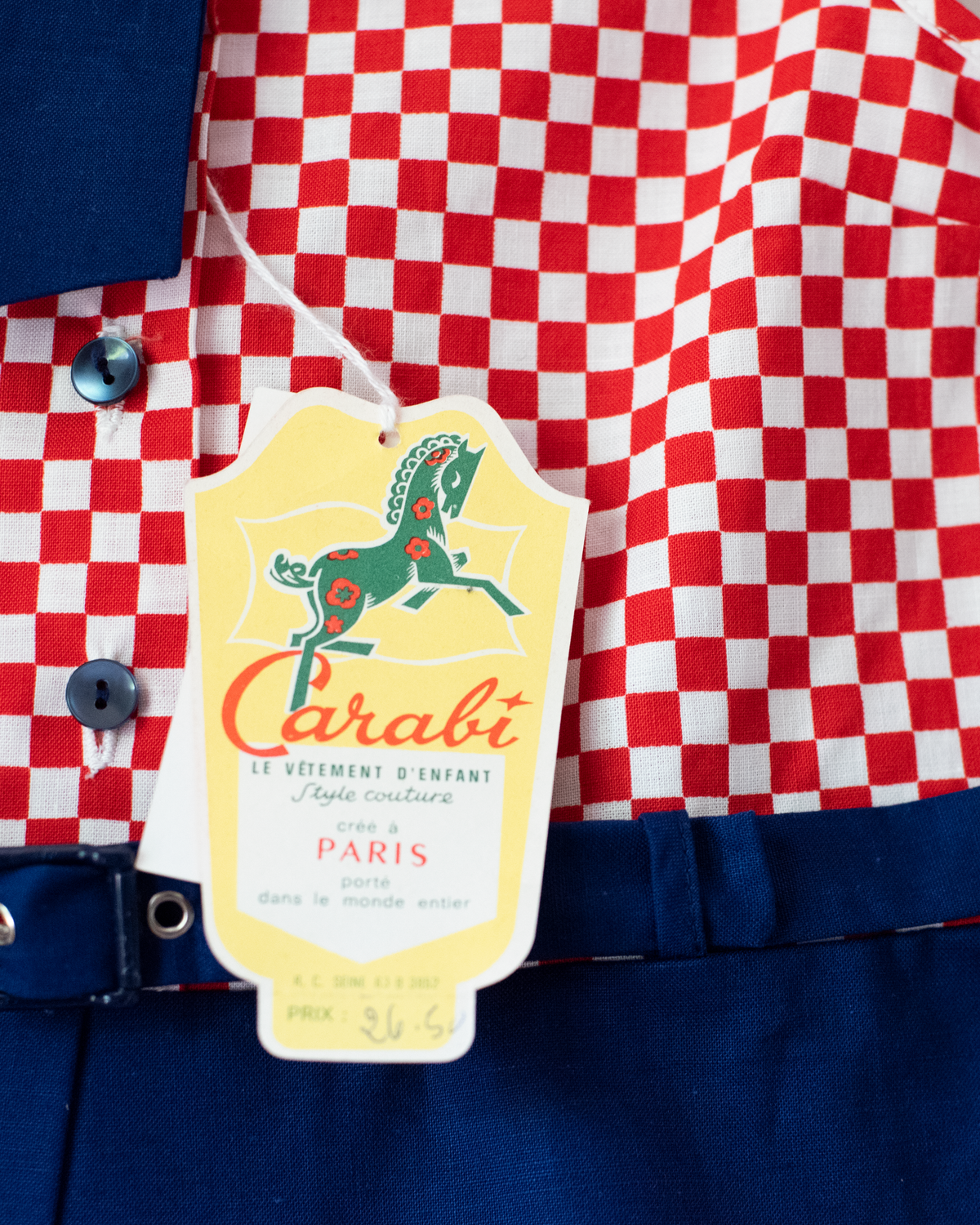 Red, white and blue checkered dress | Parisian deadstock from the 70s | 9-12 months