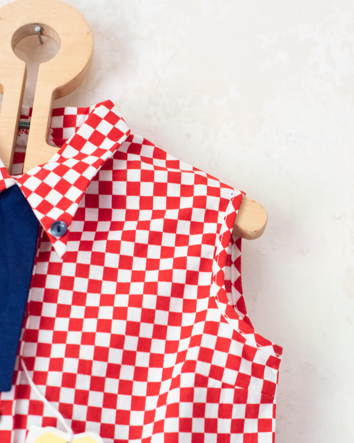 Red, white and blue checkered dress | Parisian deadstock from the 70s | 9-12 months