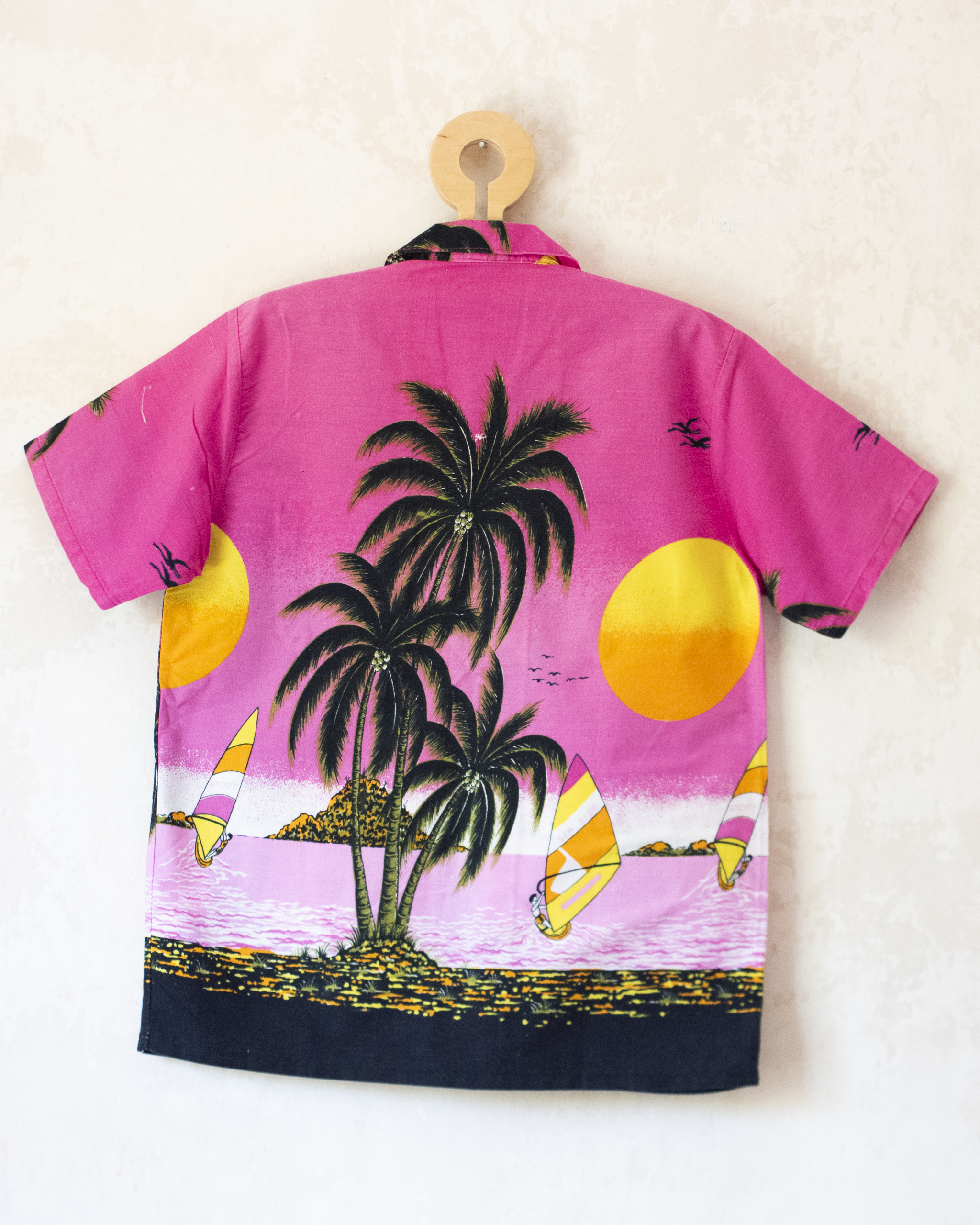 Hawaiian shirt with palm trees and sailboats | Ages 8-10
