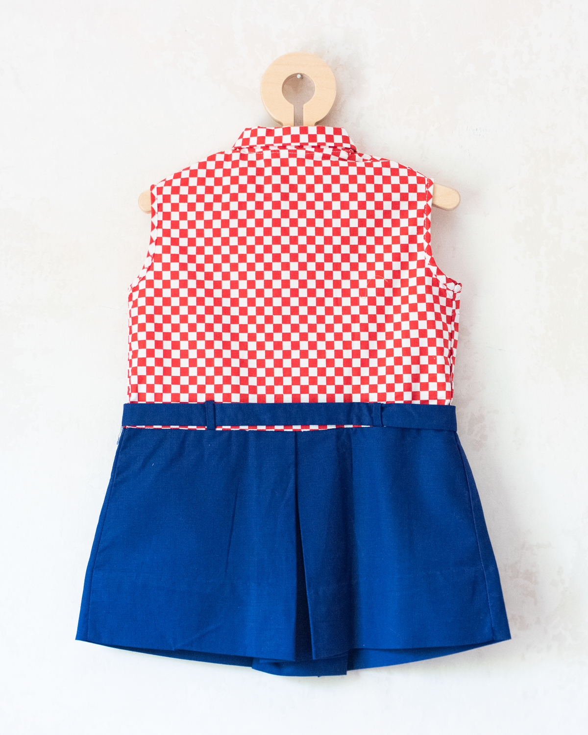 Red, white and blue checkered dress | Parisian deadstock from the 70s | 9-12 months