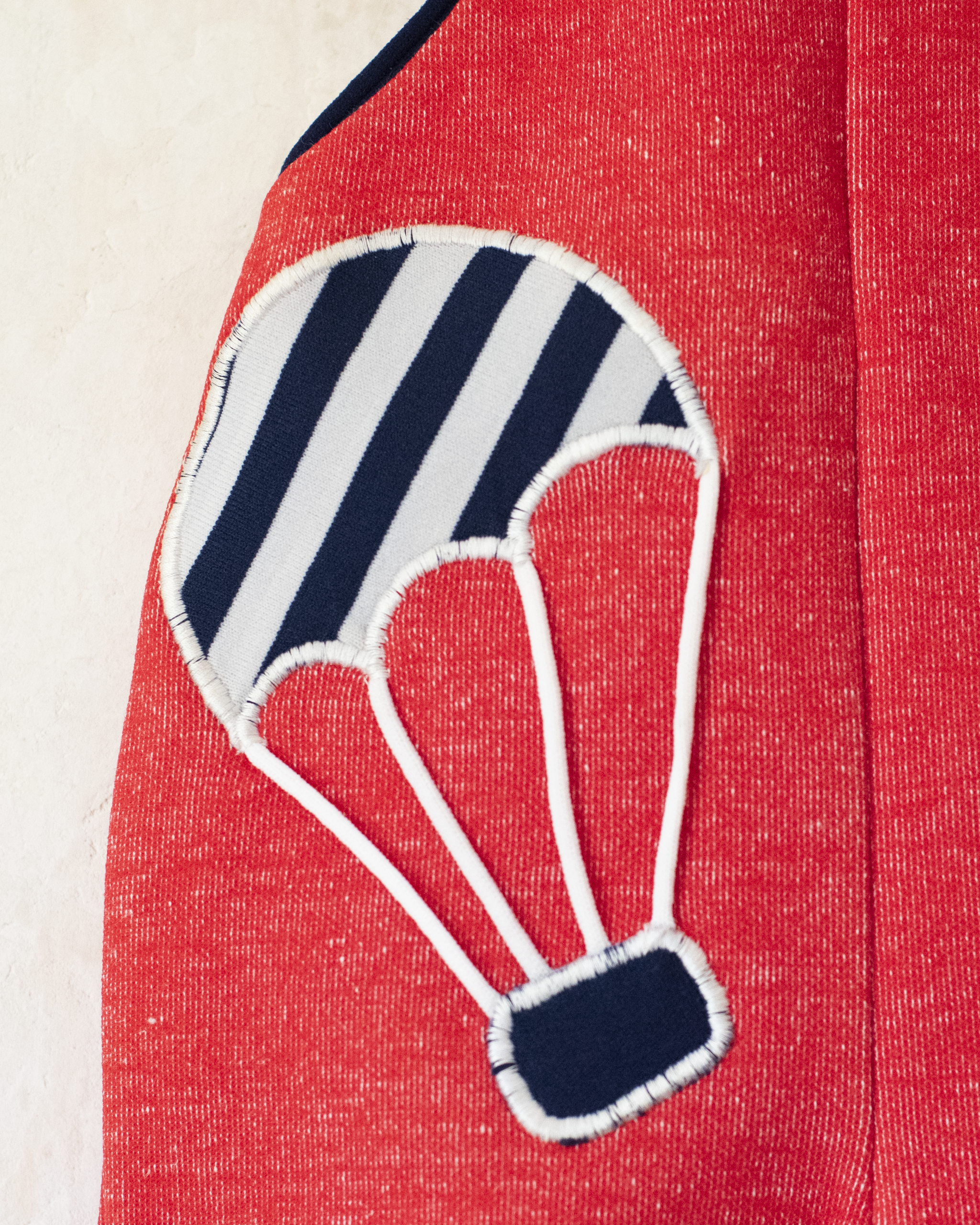 Red overall with a hot air balloon | French deadstock from the seventies | 0-3 months