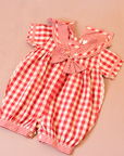 Red plaid romper with bow | 9-12 months